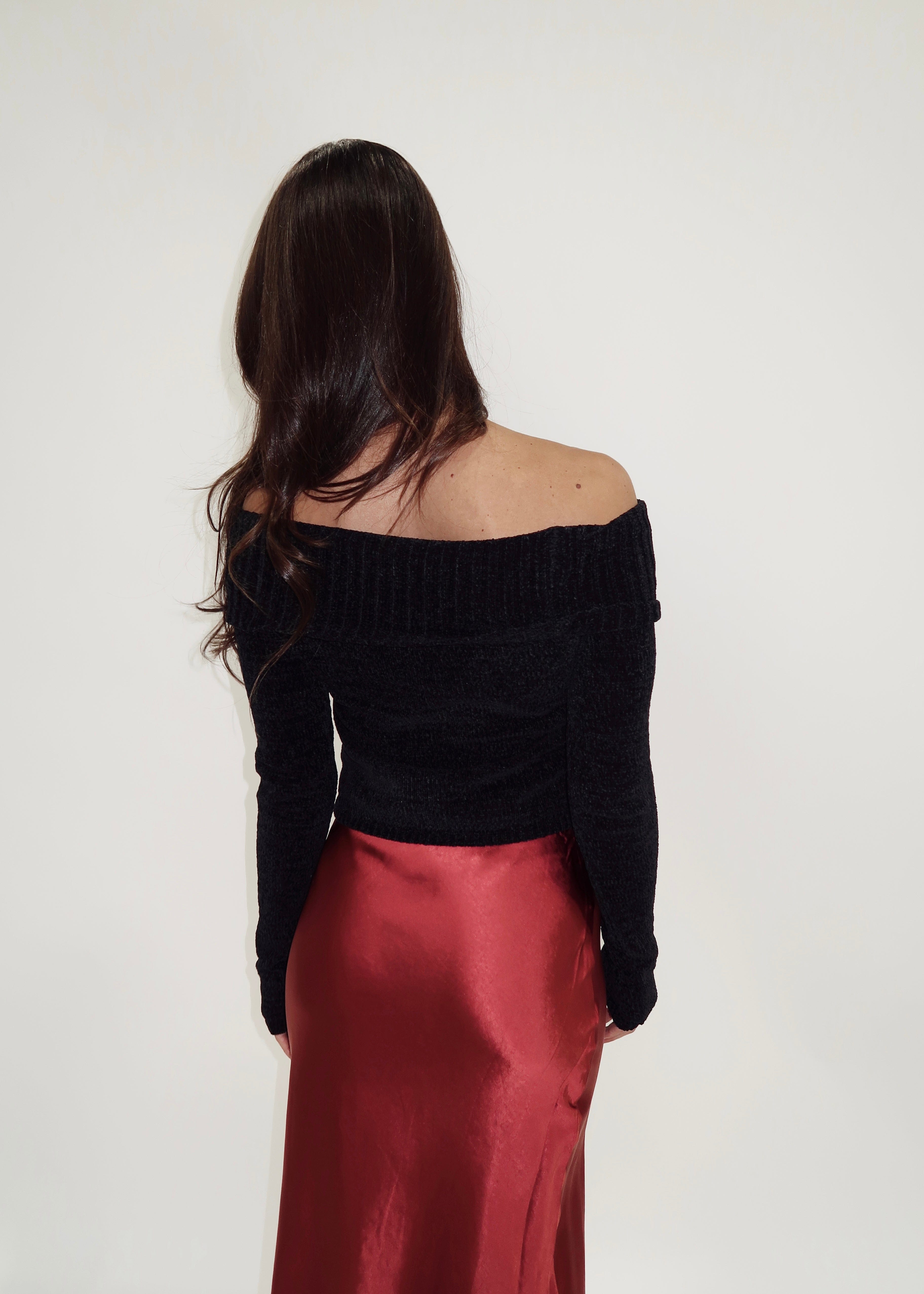 Black Velour Off The Shoulder Top