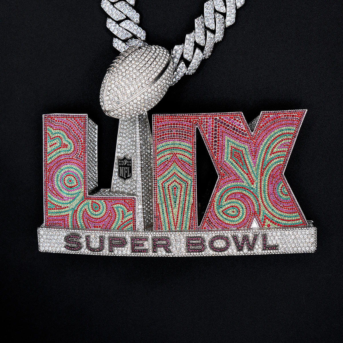 Large Super Bowl LIX Official NFL Logo Pendant in White Gold