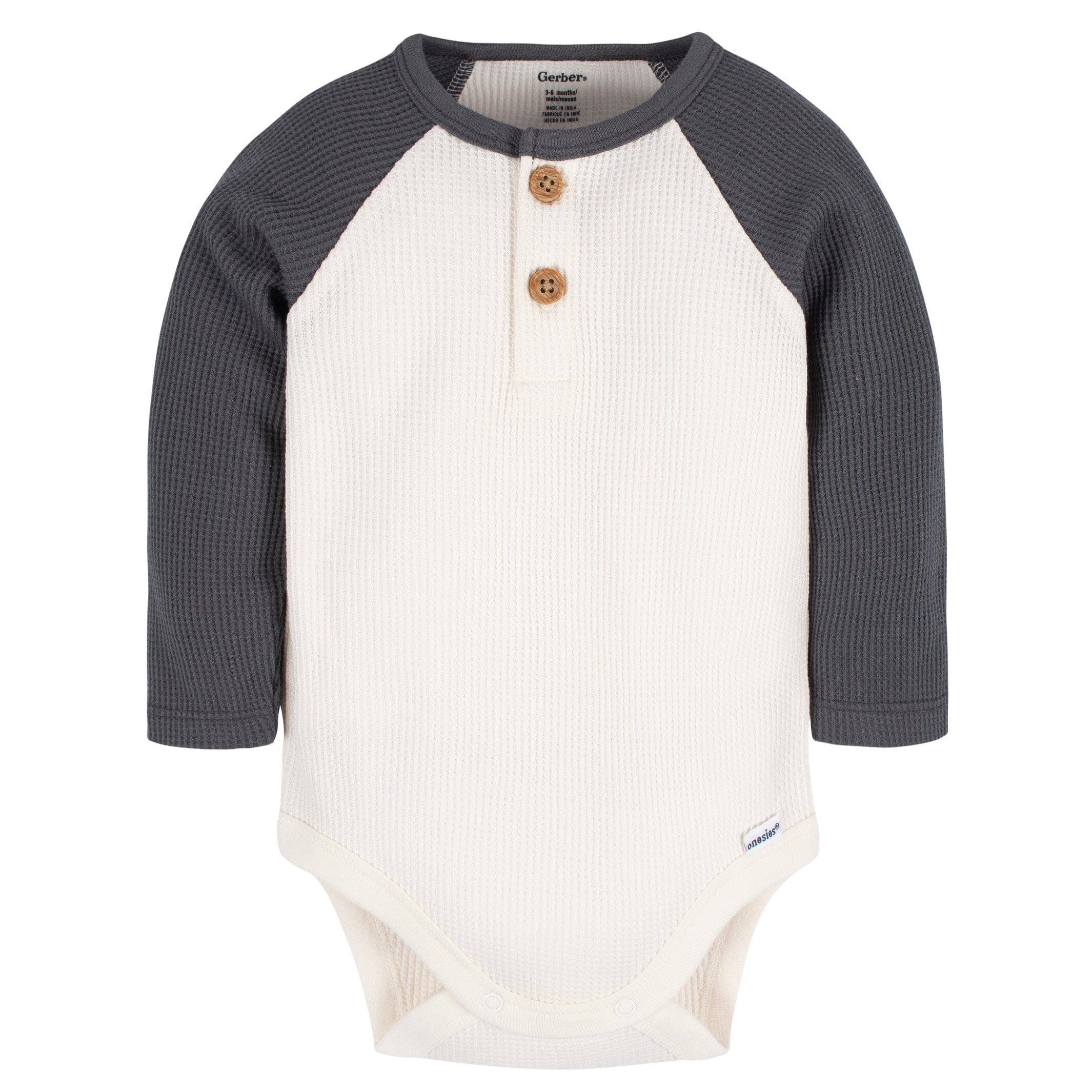 2-Pack Baby Boys Blue & Ivory Long Sleeve Henley Onesies Bodysuits