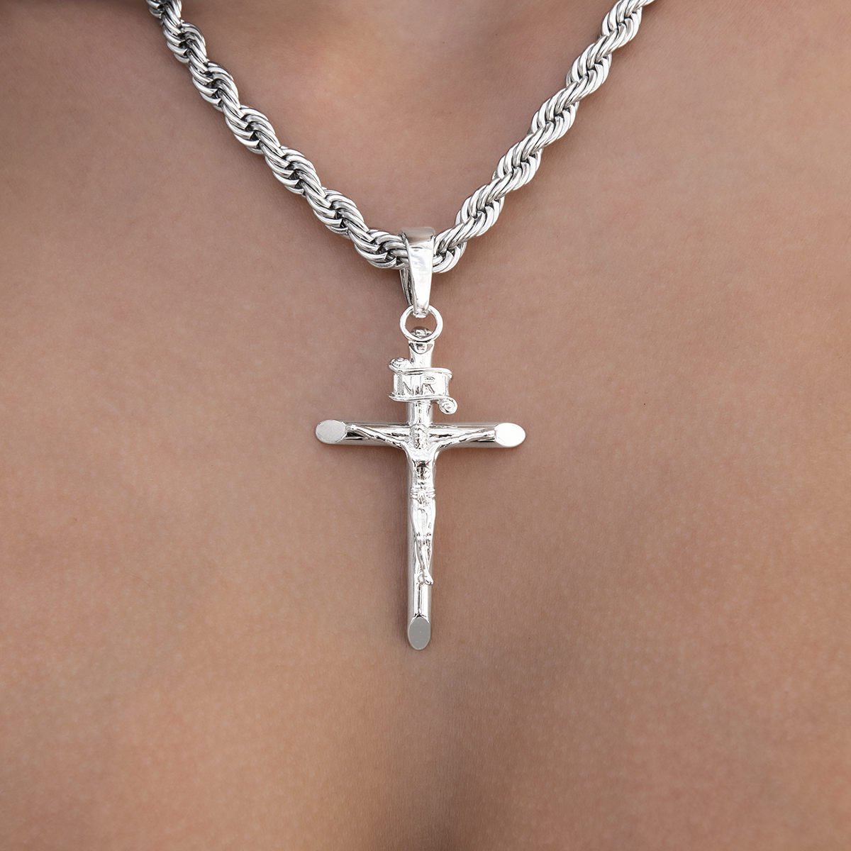 Large Crucifix Pendant in White Gold