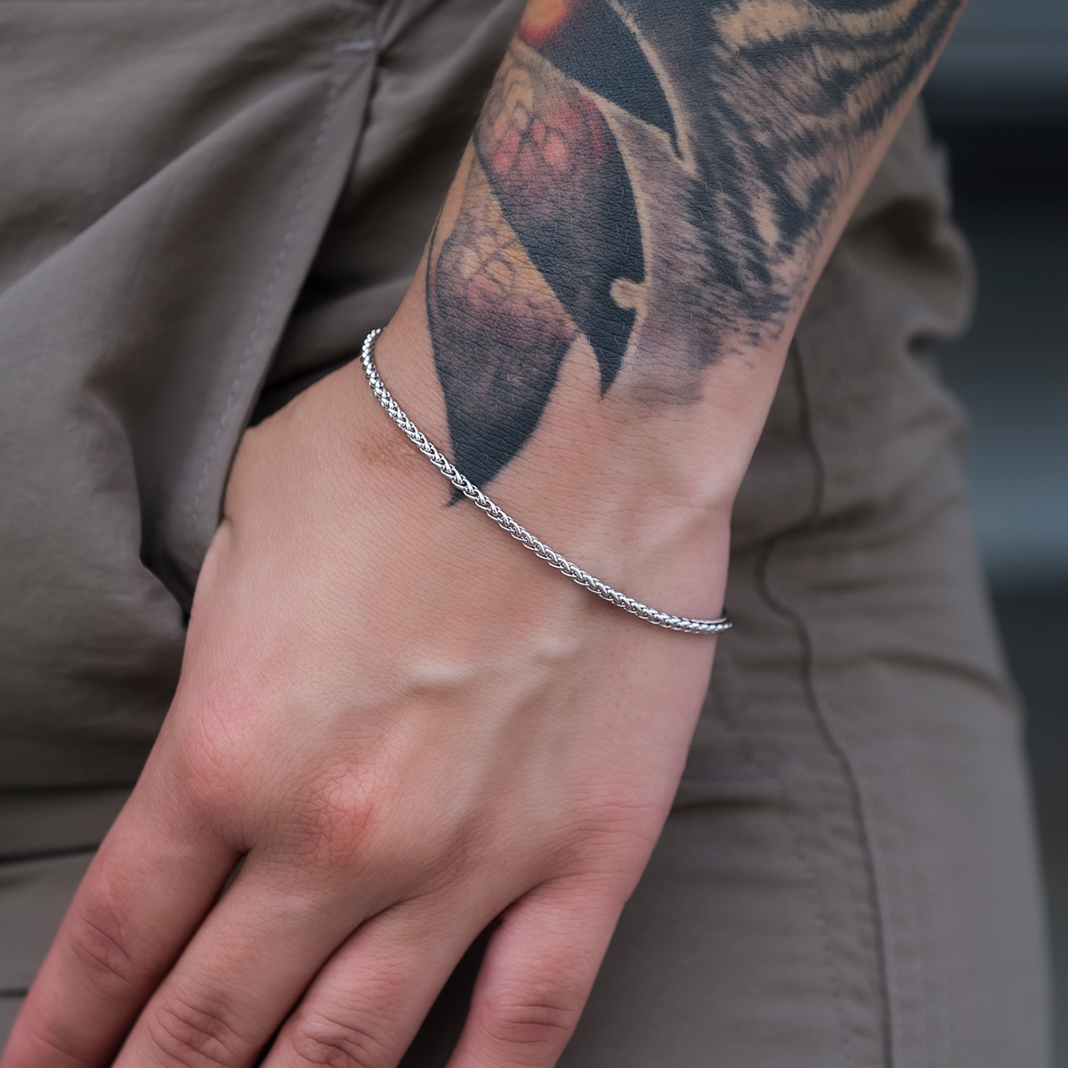 Palm Chain Bracelet in White Gold- 2mm