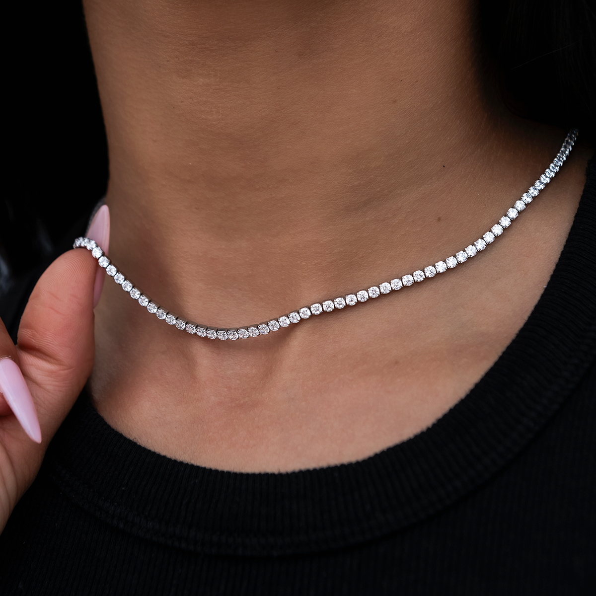 Micro Tennis Necklace in White Gold