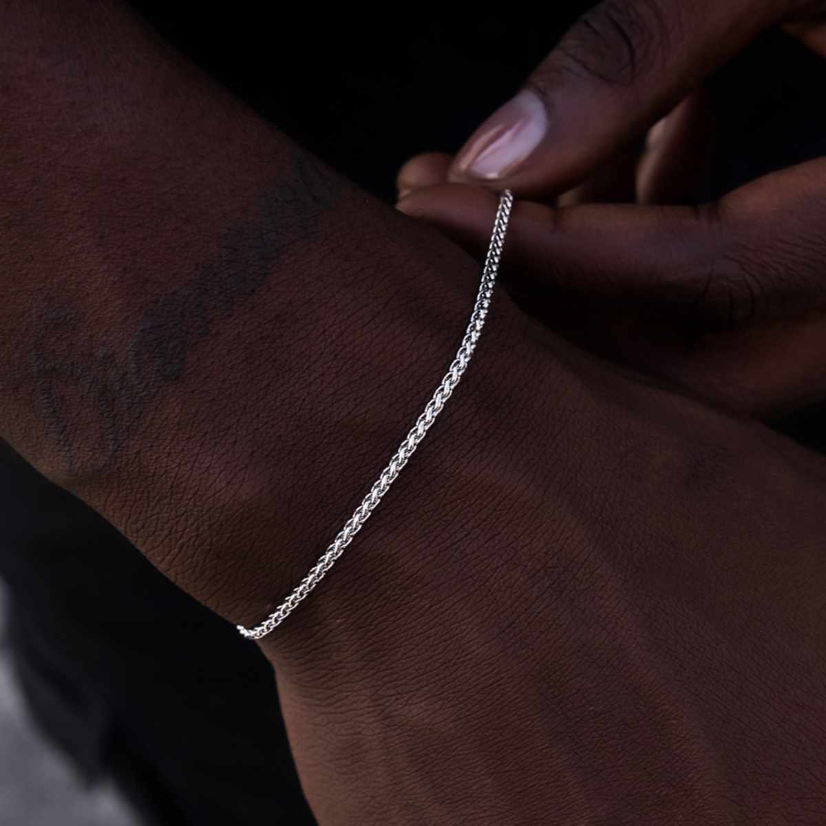 Palm Chain Bracelet in White Gold- 2mm