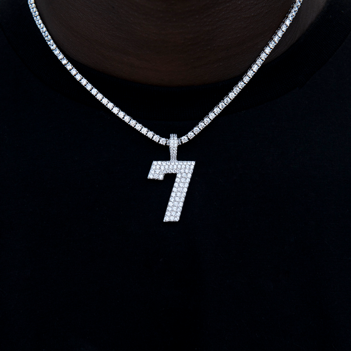 Pave Number Pendants in White Gold