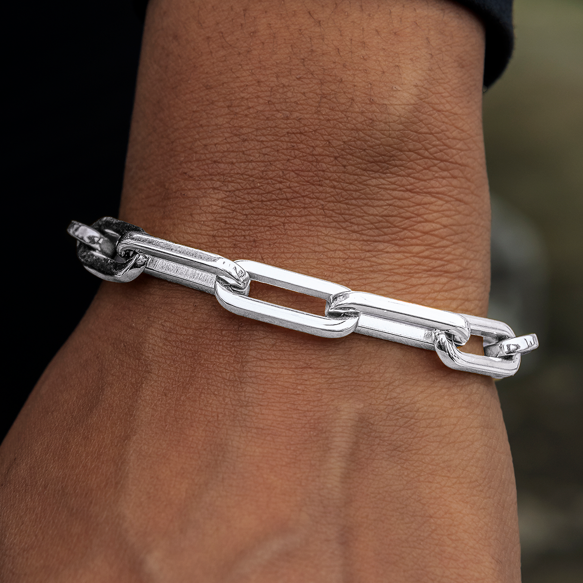 Paper Clip Bracelet in White Gold- 8mm