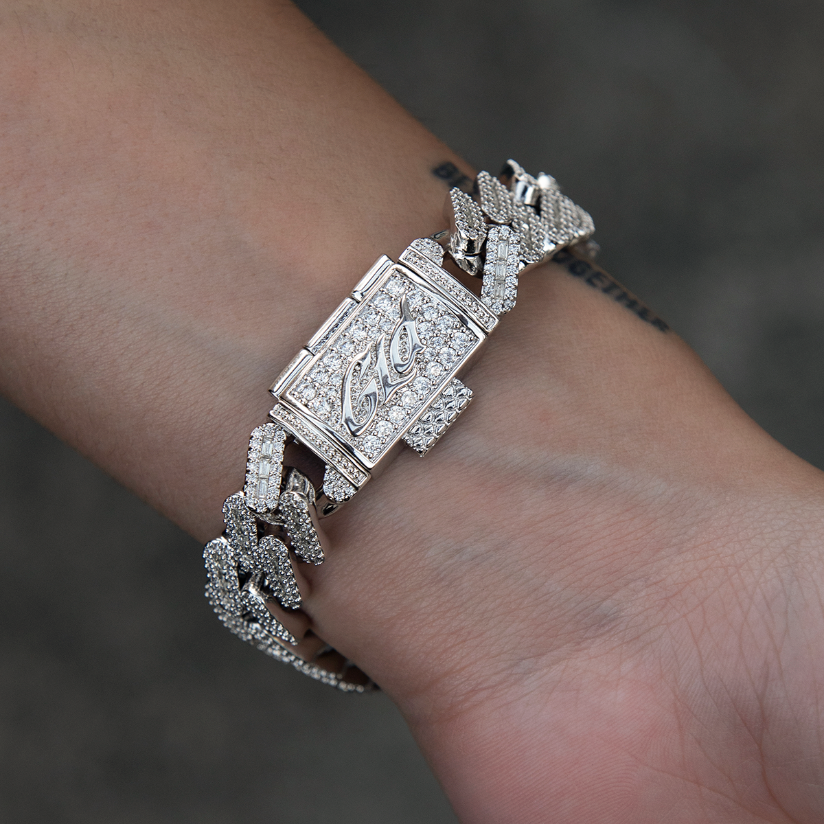 Diamond Baguette Cuban Bracelet in White Gold - 12mm