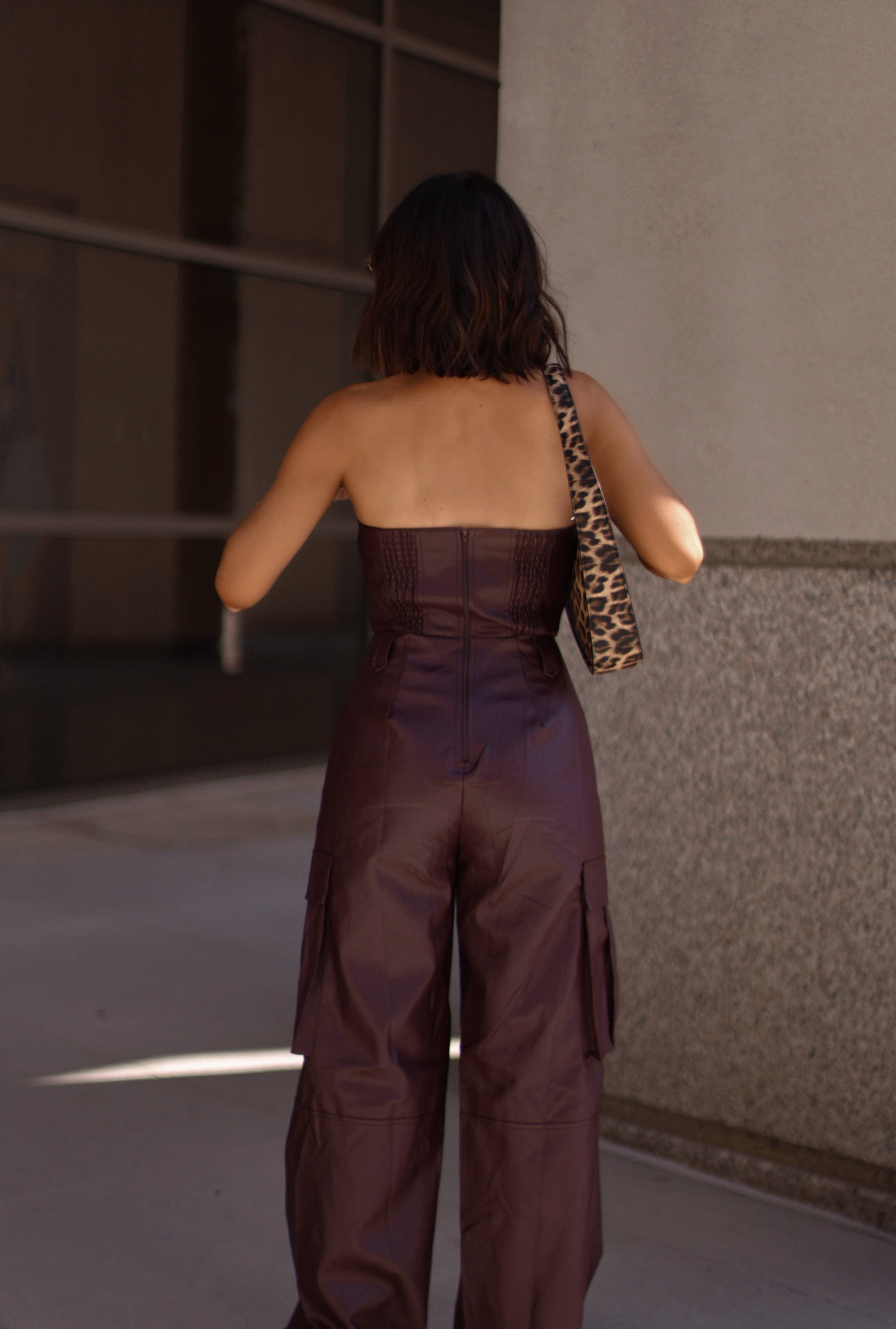 Dark Burgundy Leather Jumpsuit