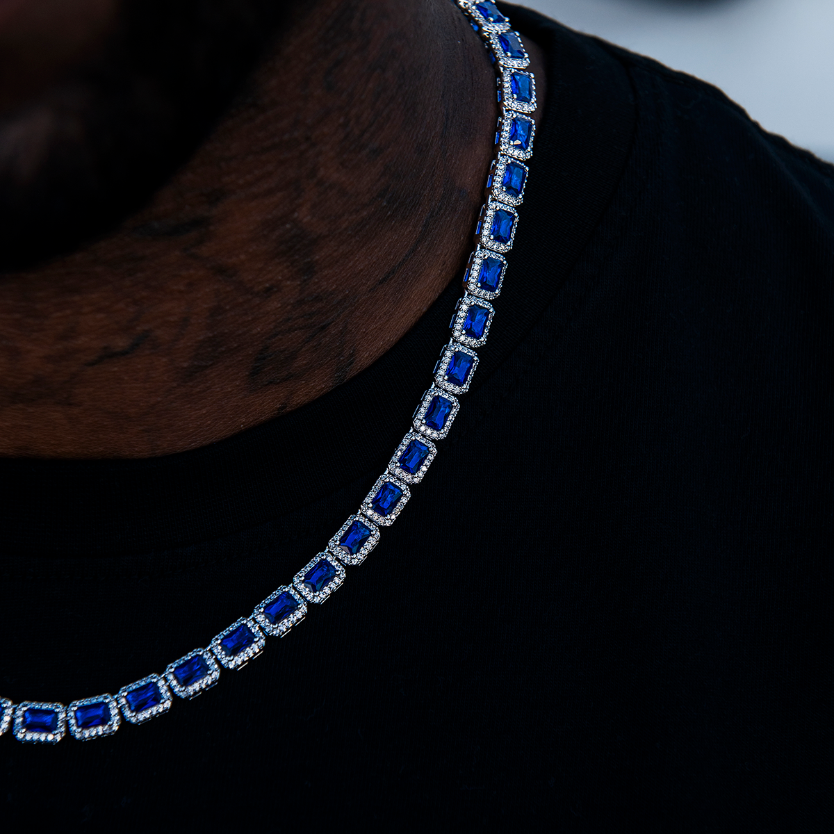 Sapphire Cushion Cut Tennis Chain in White Gold