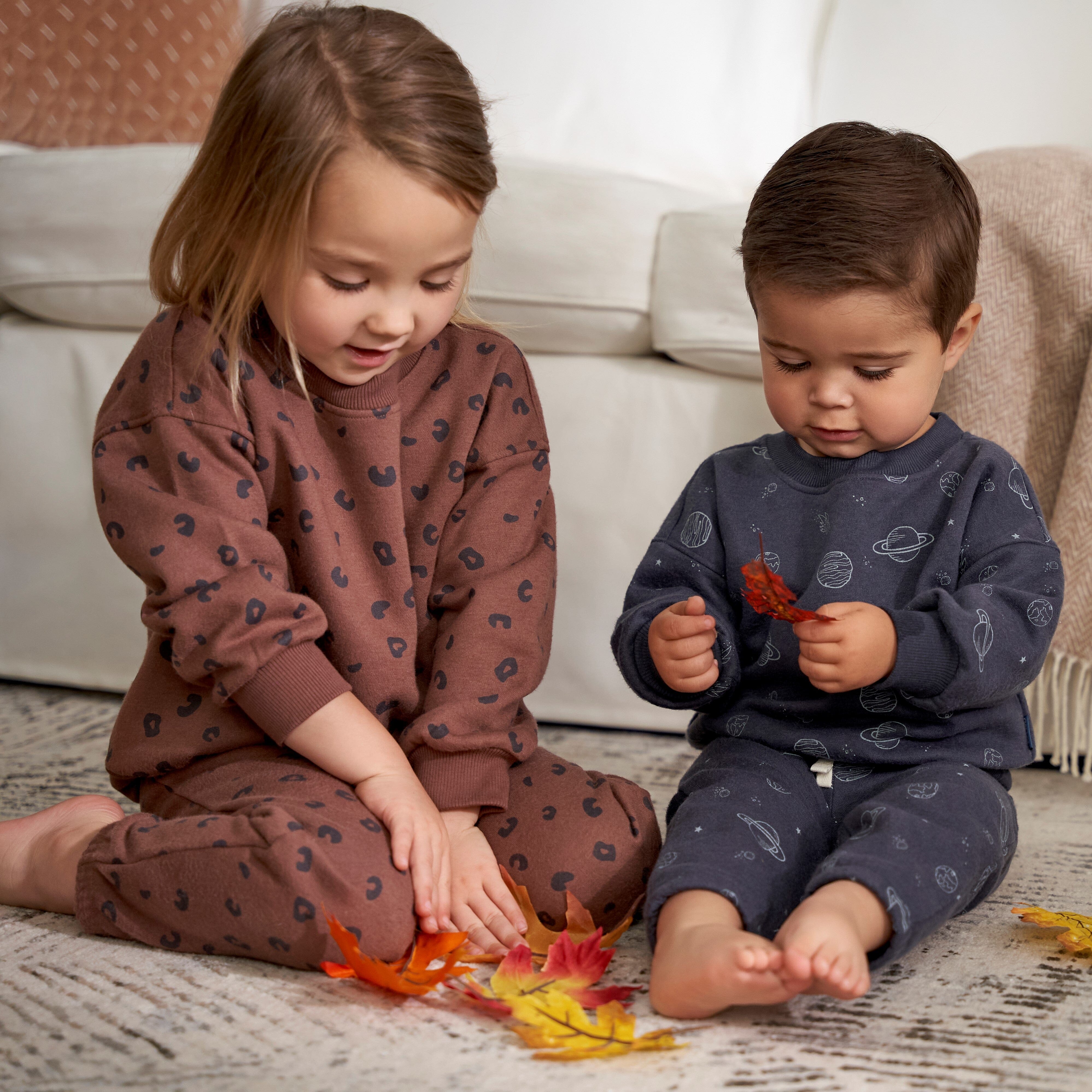 2-Piece Infant and Toddler Boys Navy Space Sweatshirt & Pant Set