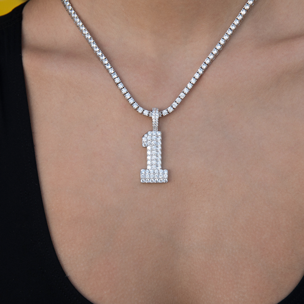 Pave Number Pendants in White Gold