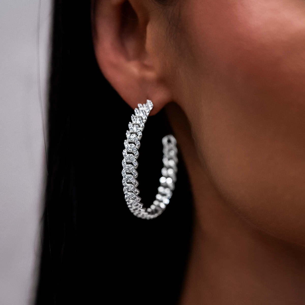 Diamond Prong Hoop Earrings in White Gold