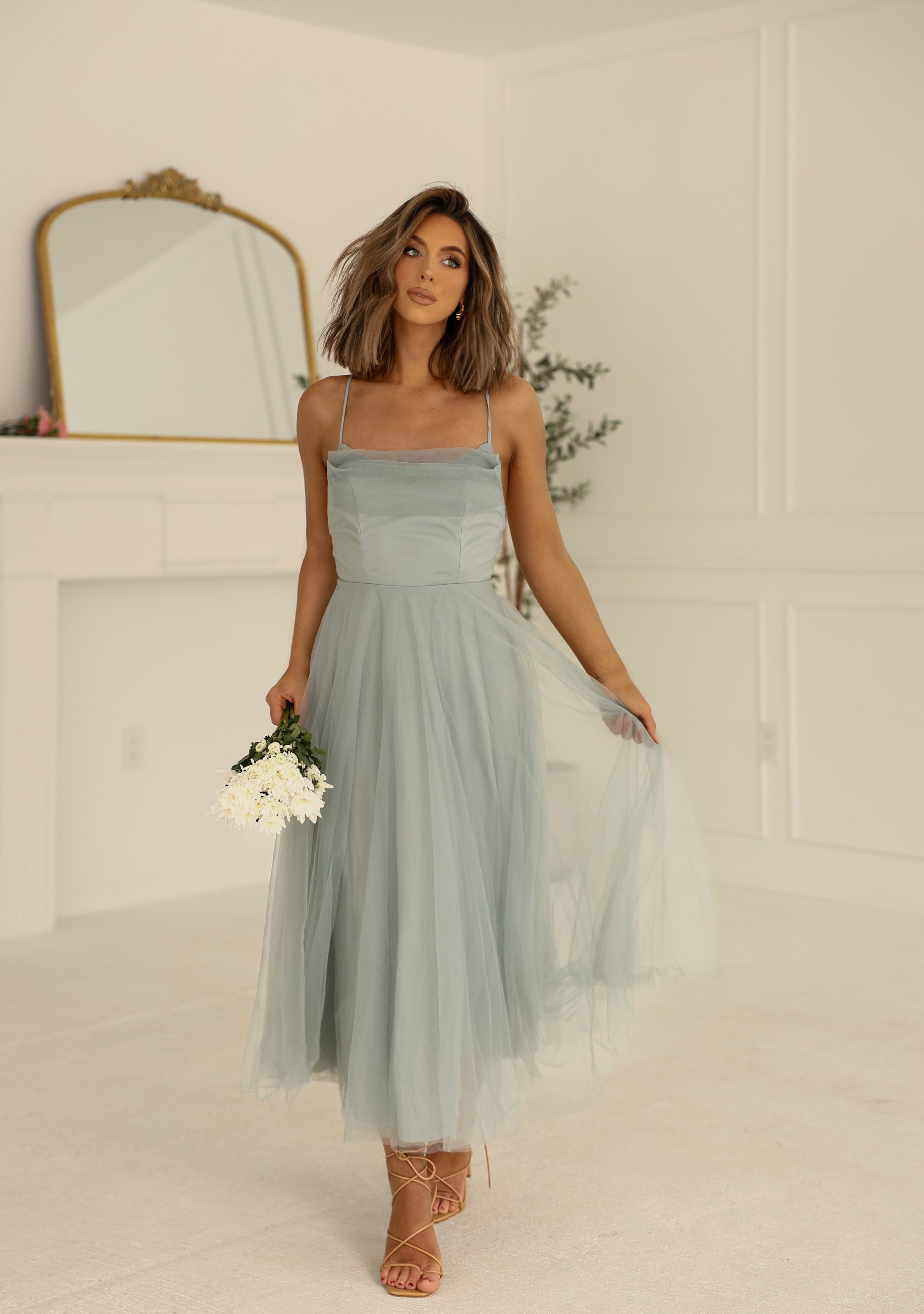 Sage Tulle Midi Dress