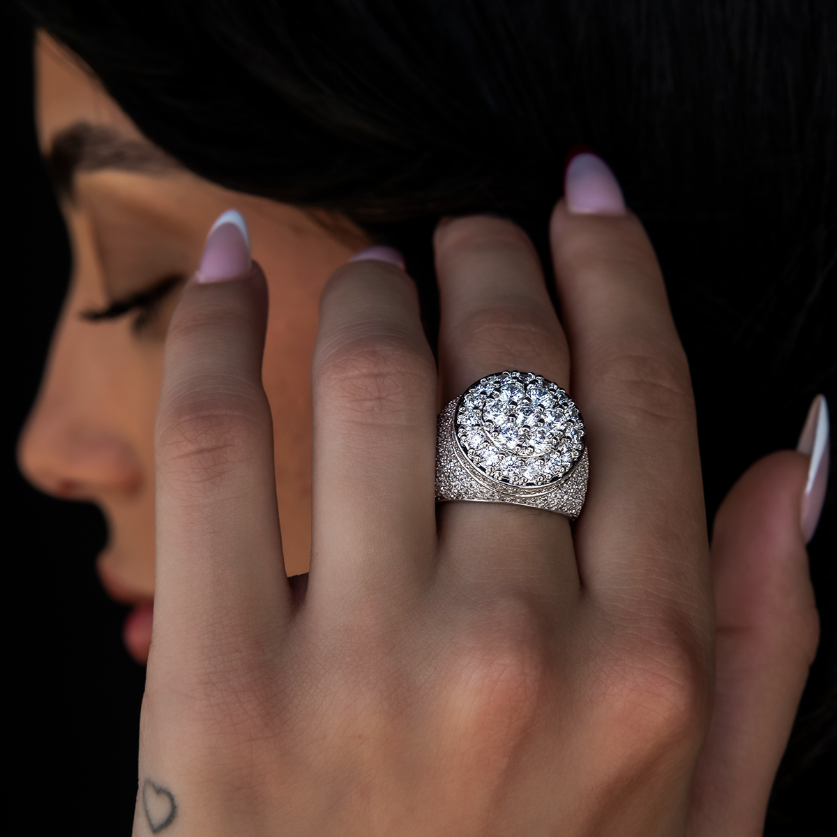 Diamond Cluster Ring in White Gold Vermeil