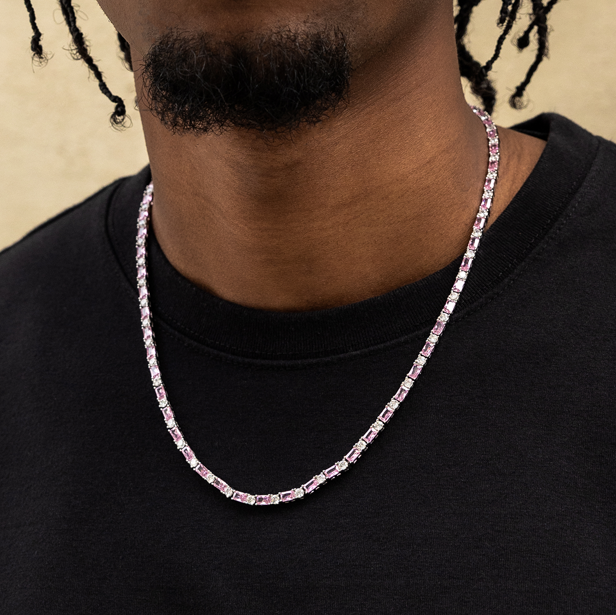 Pink Diamond Baguette Tennis Chain