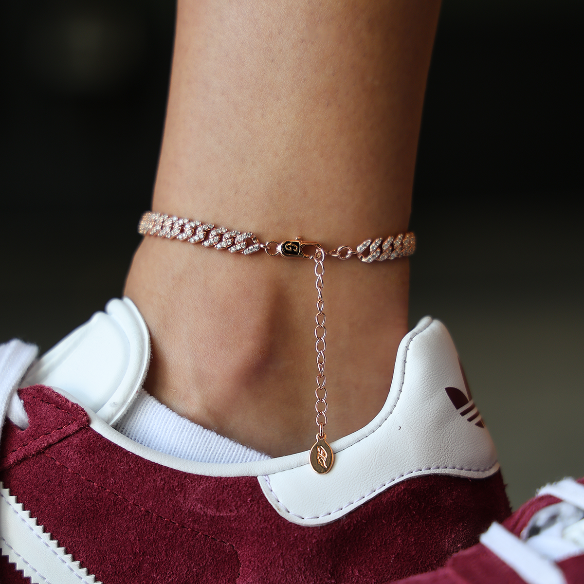 Micro Diamond Prong Cuban Anklet in Rose Gold- 6mm