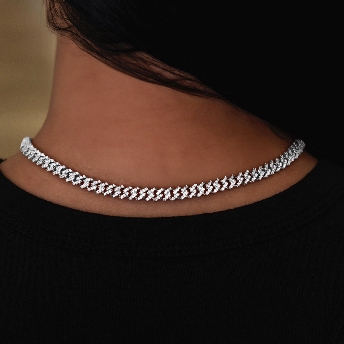 Iced Handcuff Diamond Prong Cuban Necklace in White Gold