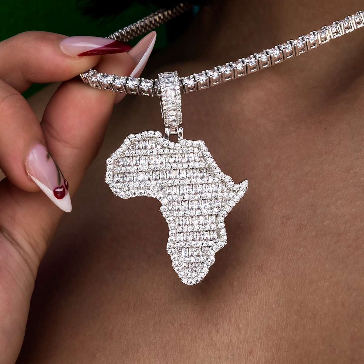 Iced Baguette Africa Pendant