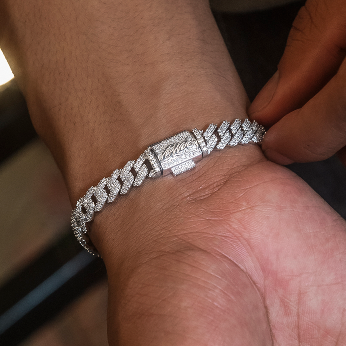 Diamond Prong Cuban Bracelet in White Gold- 8.5mm