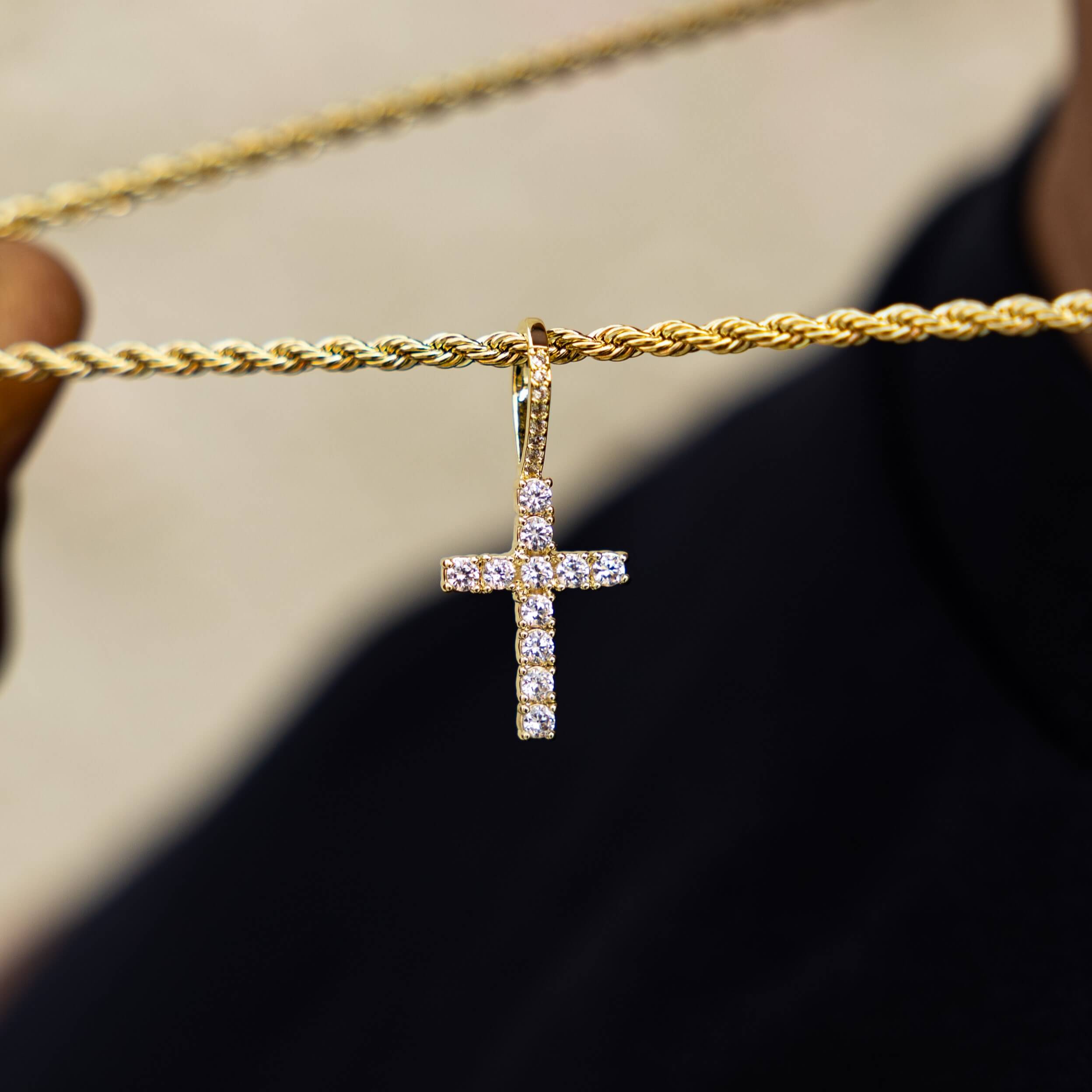 Micro Diamond Cross + Rope Chain Set