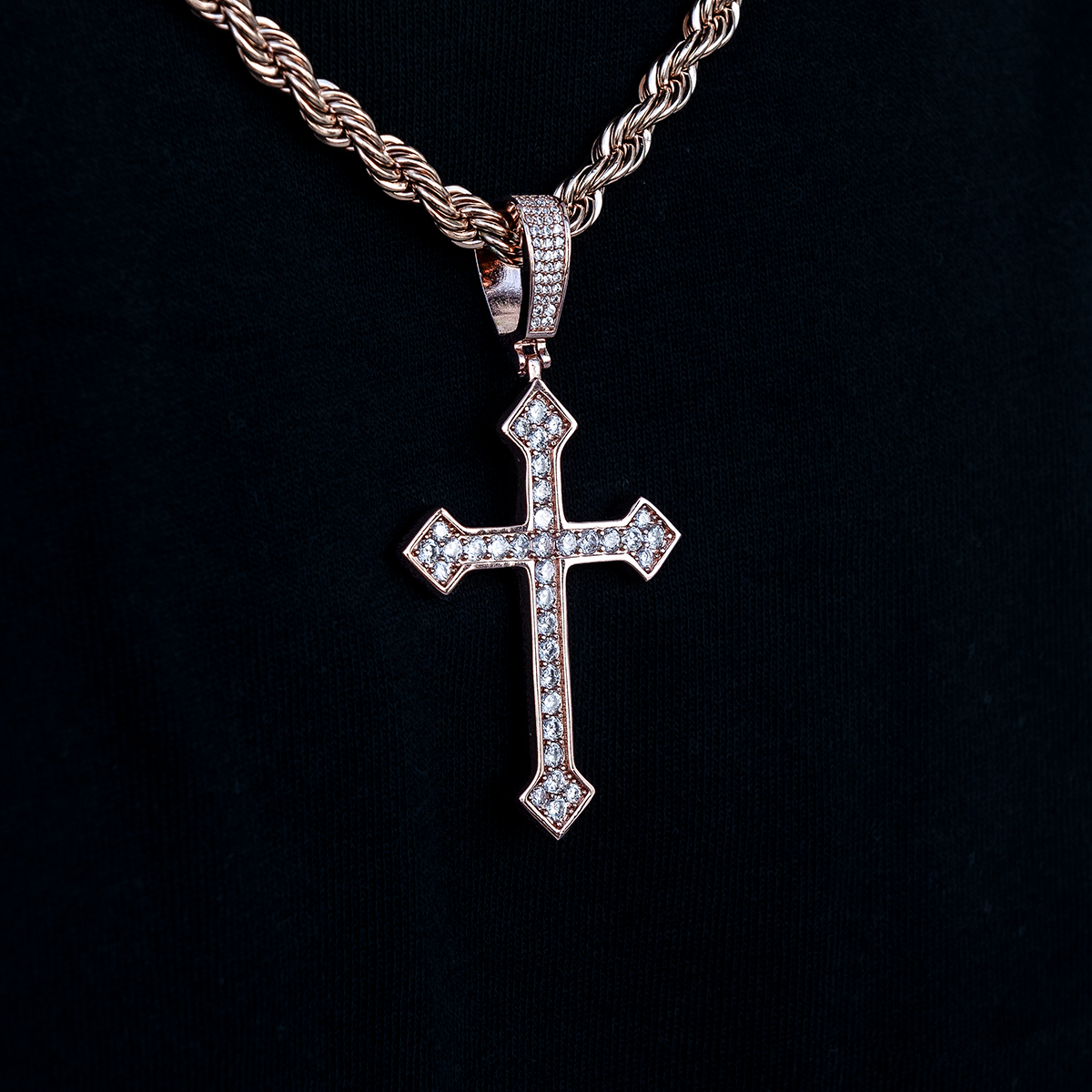 Large Iced Celtic Cross in Rose Gold