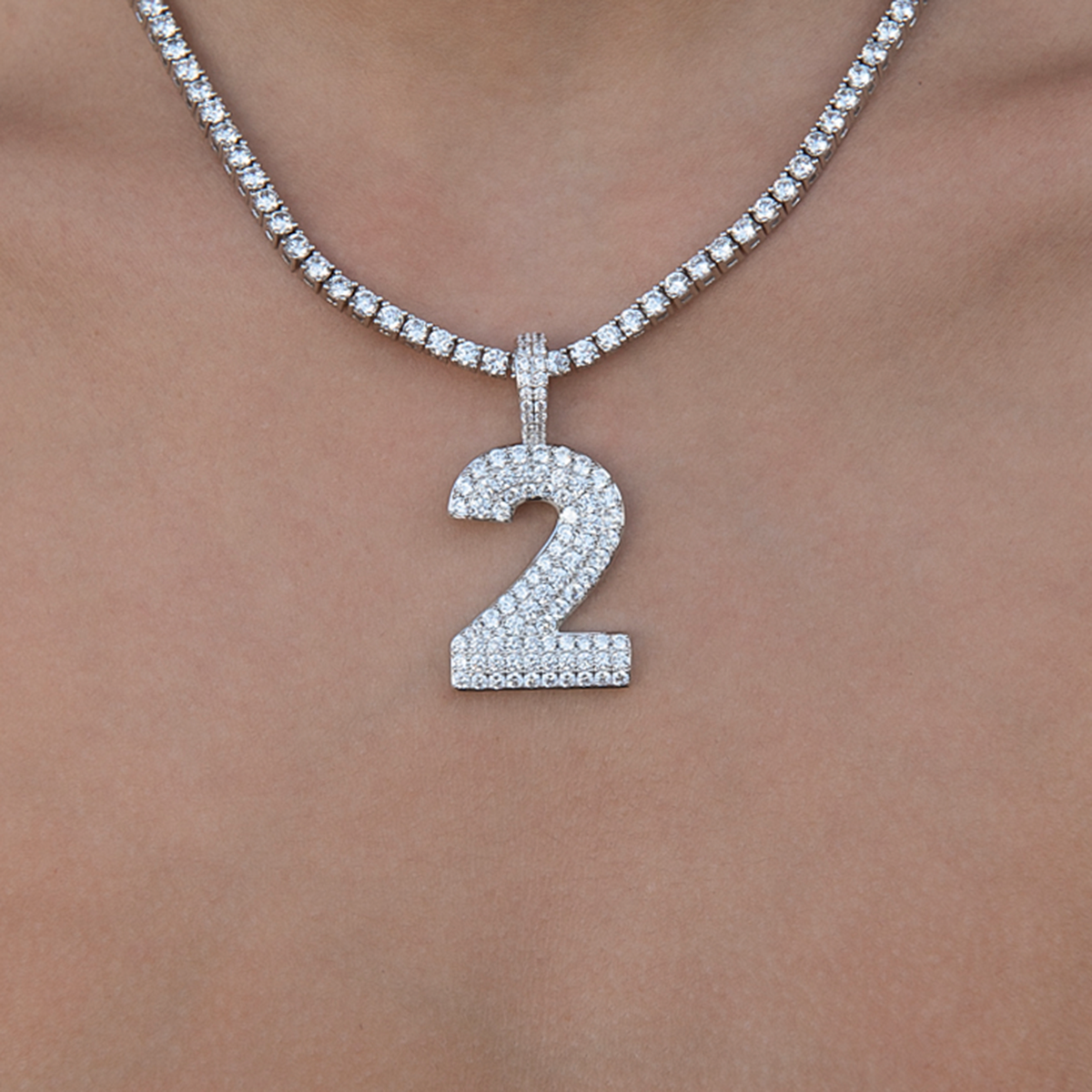 Pave Number Pendants in White Gold