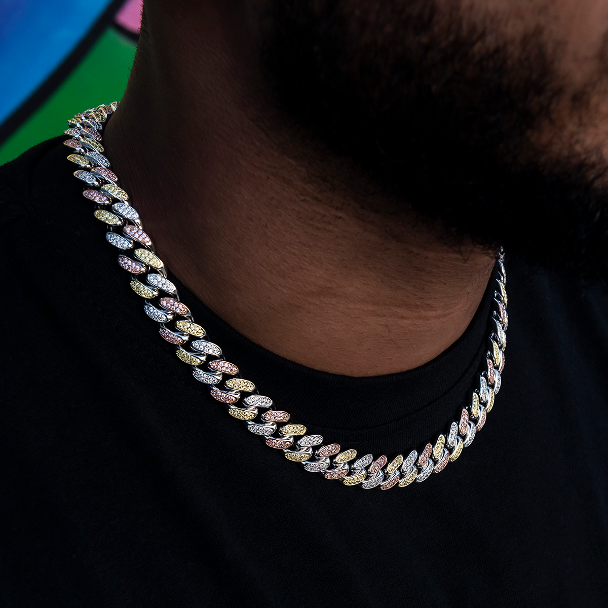 Diamond Cuban Link Chain in Yellow/Rose/White Gold- 12mm