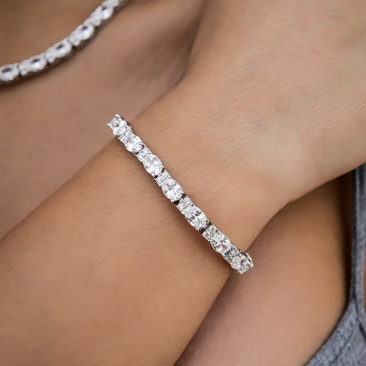 Diamond Mixed Oval Cut Tennis Bracelet- 5mm