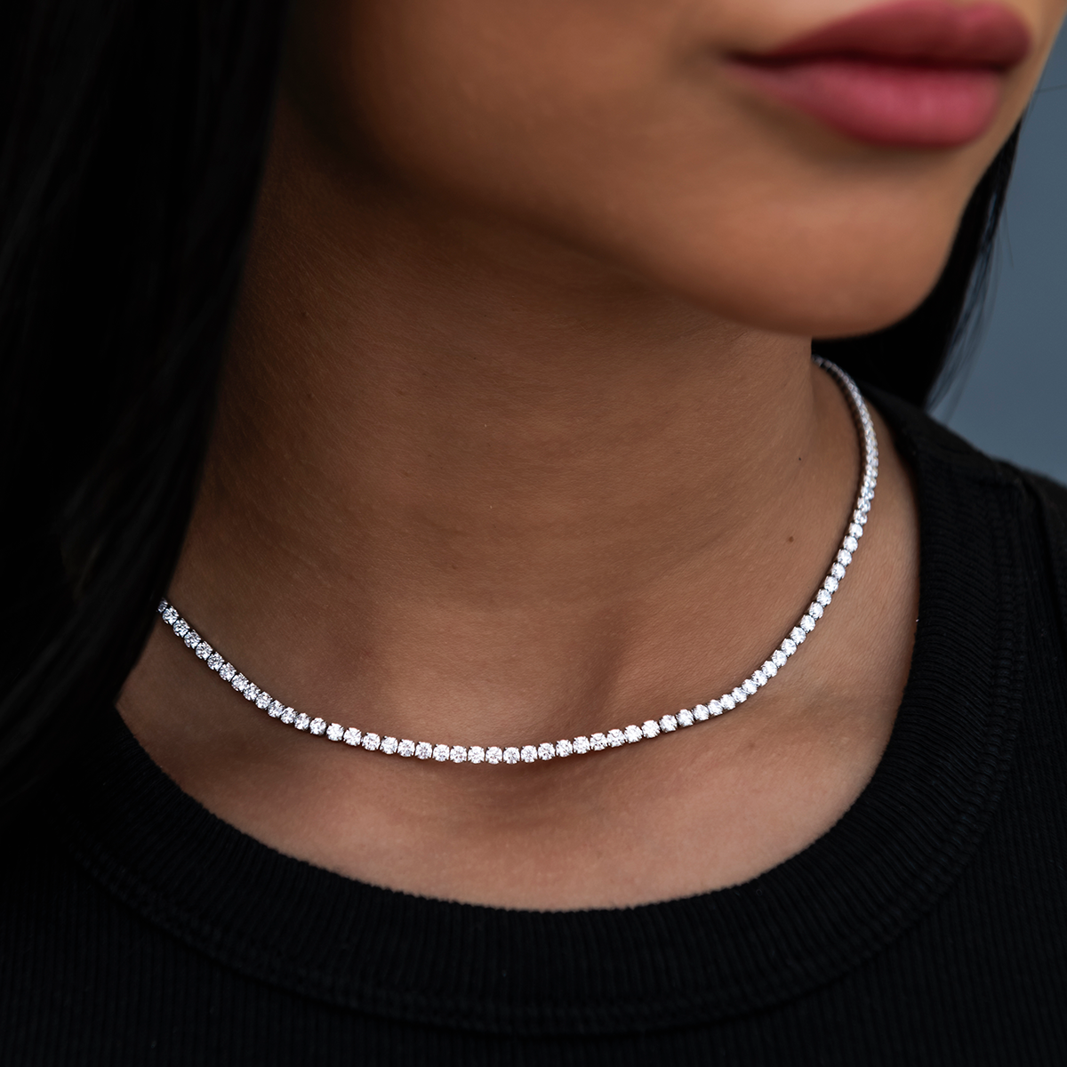 Micro Tennis Necklace in White Gold