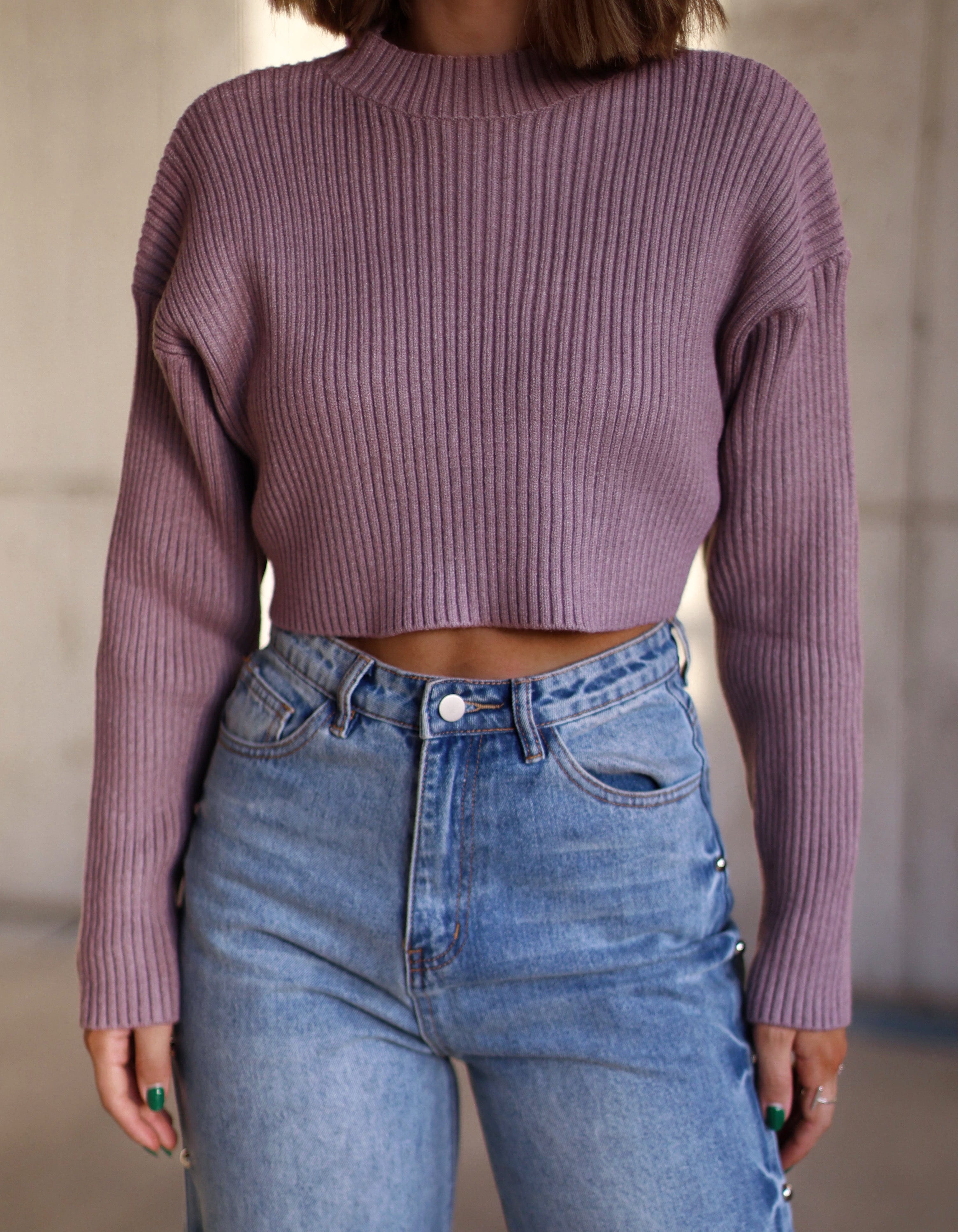 Dusty Purple Cropped Sweater