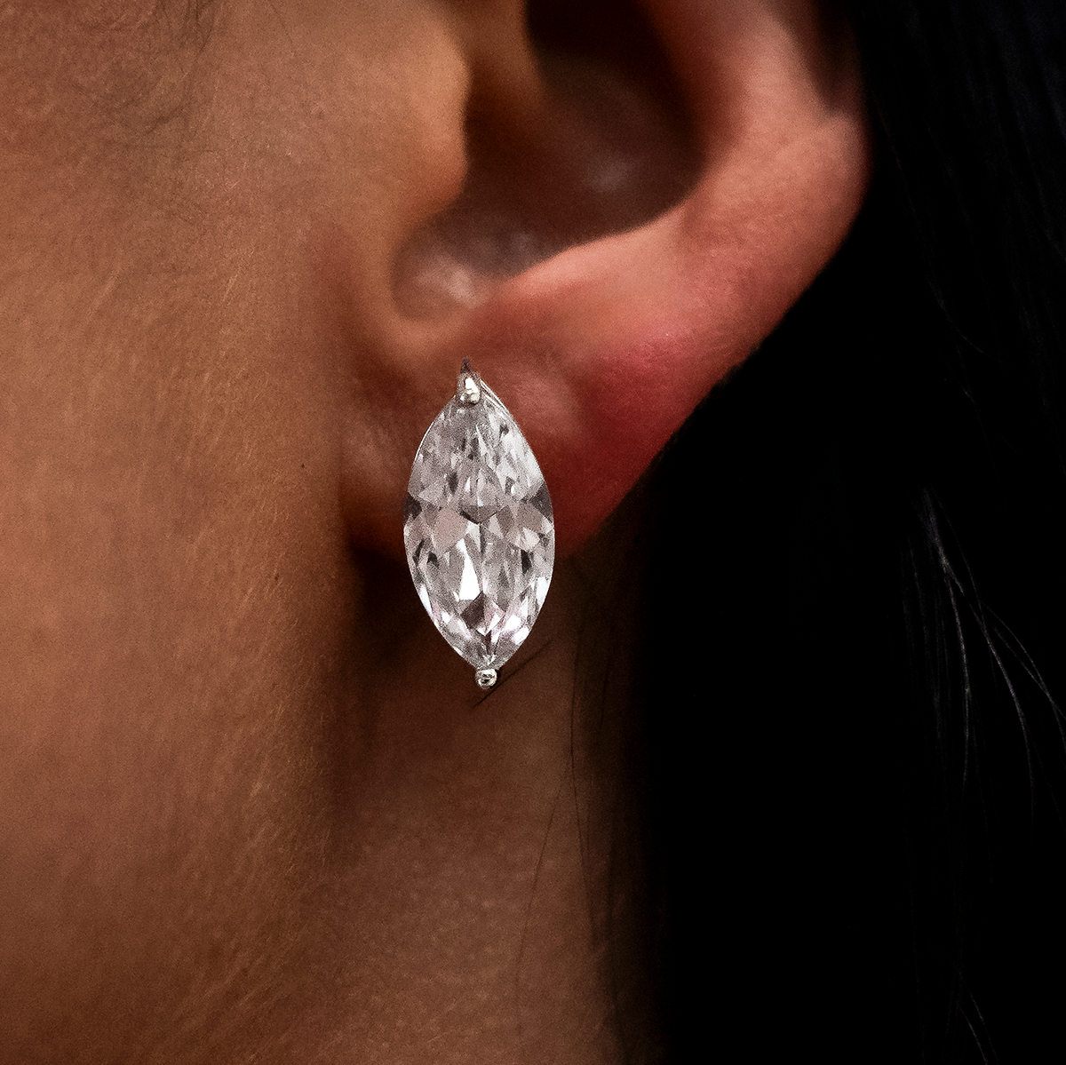 8mm Marquise Cut Diamond Stud Earrings in White Gold