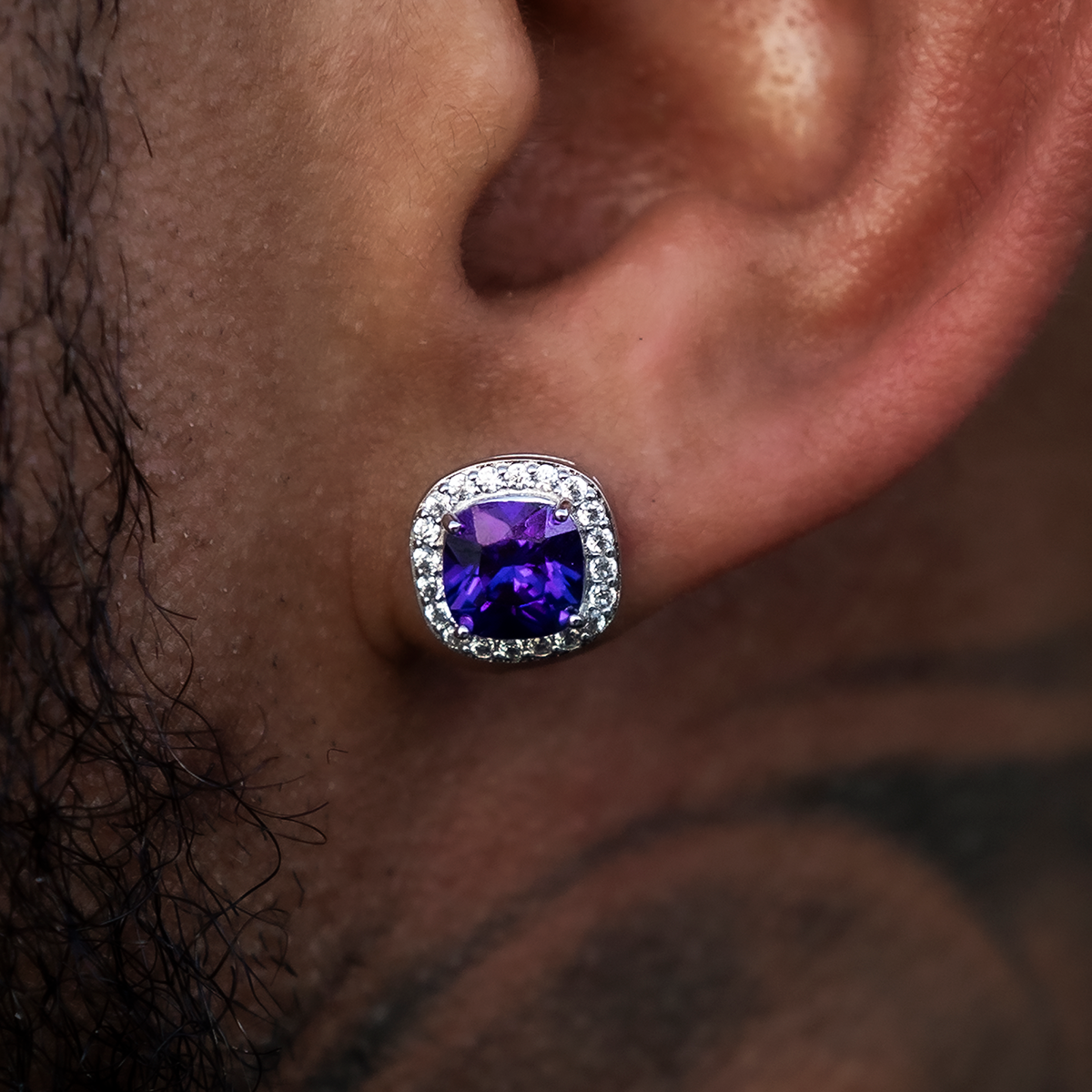 Purple Cushion Cut Earrings