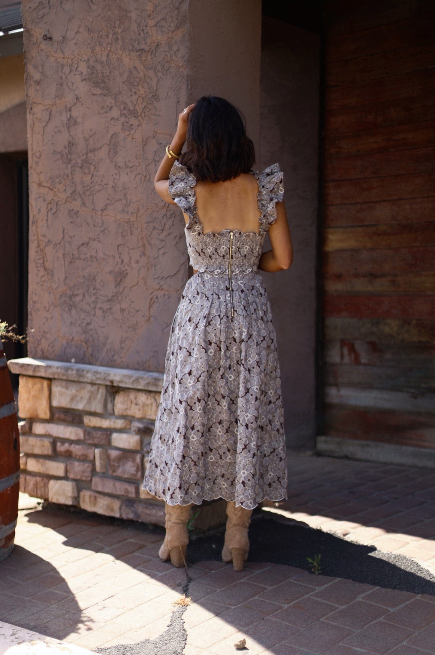 Brown Floral Embroidered Dress