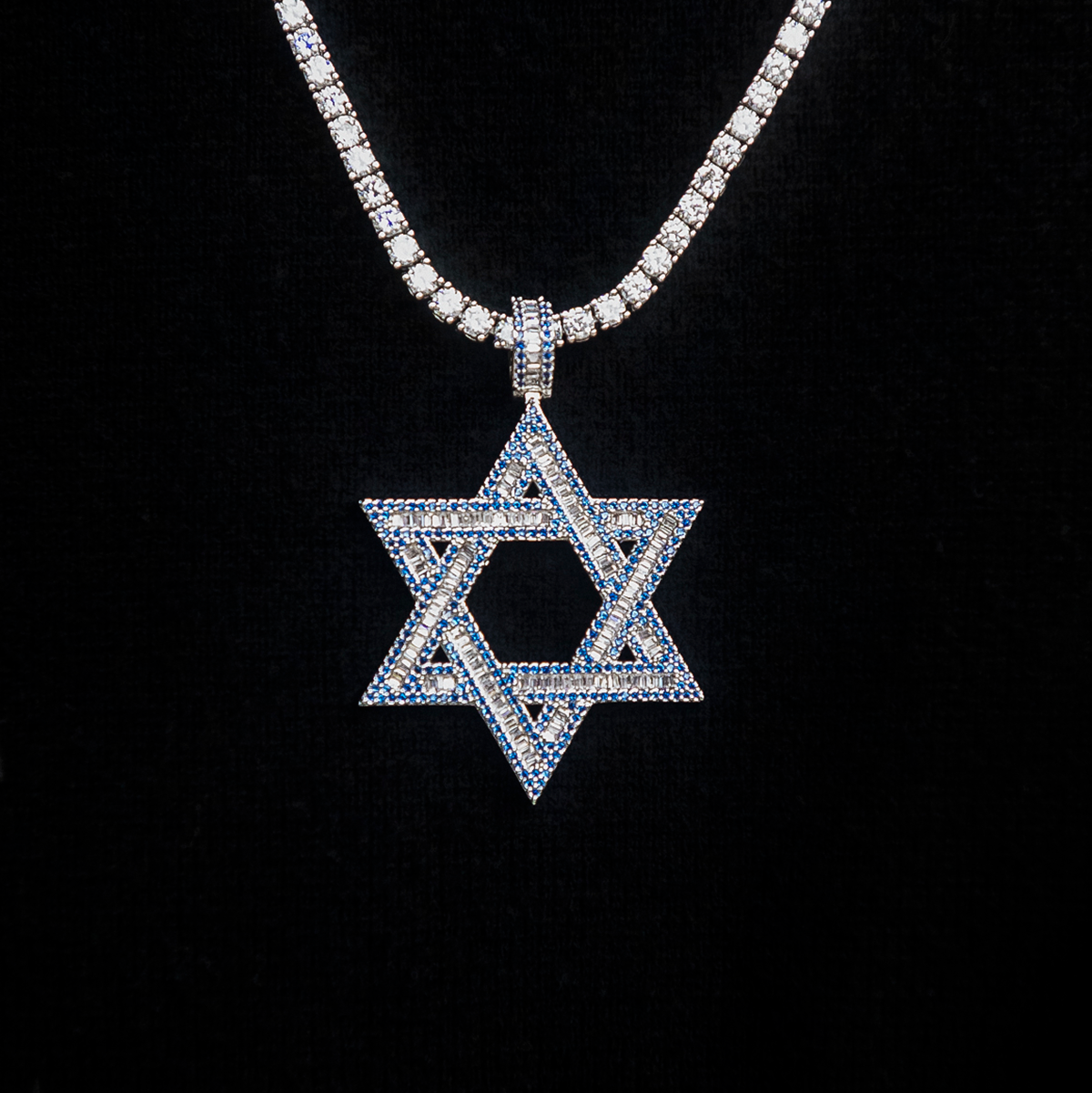 Sapphire Baguette Star of David Pendant