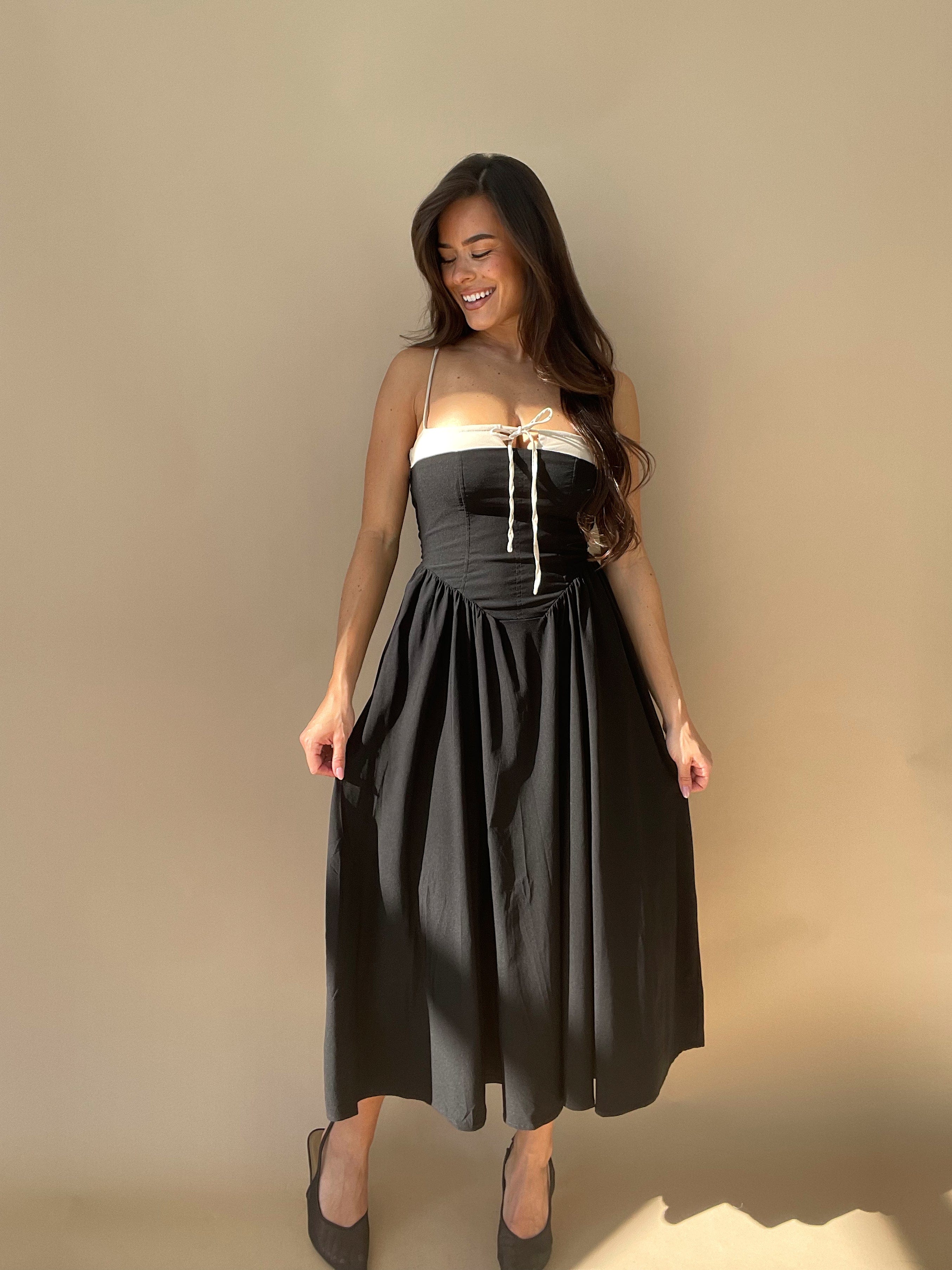 Black Corset Drop Waist Dress