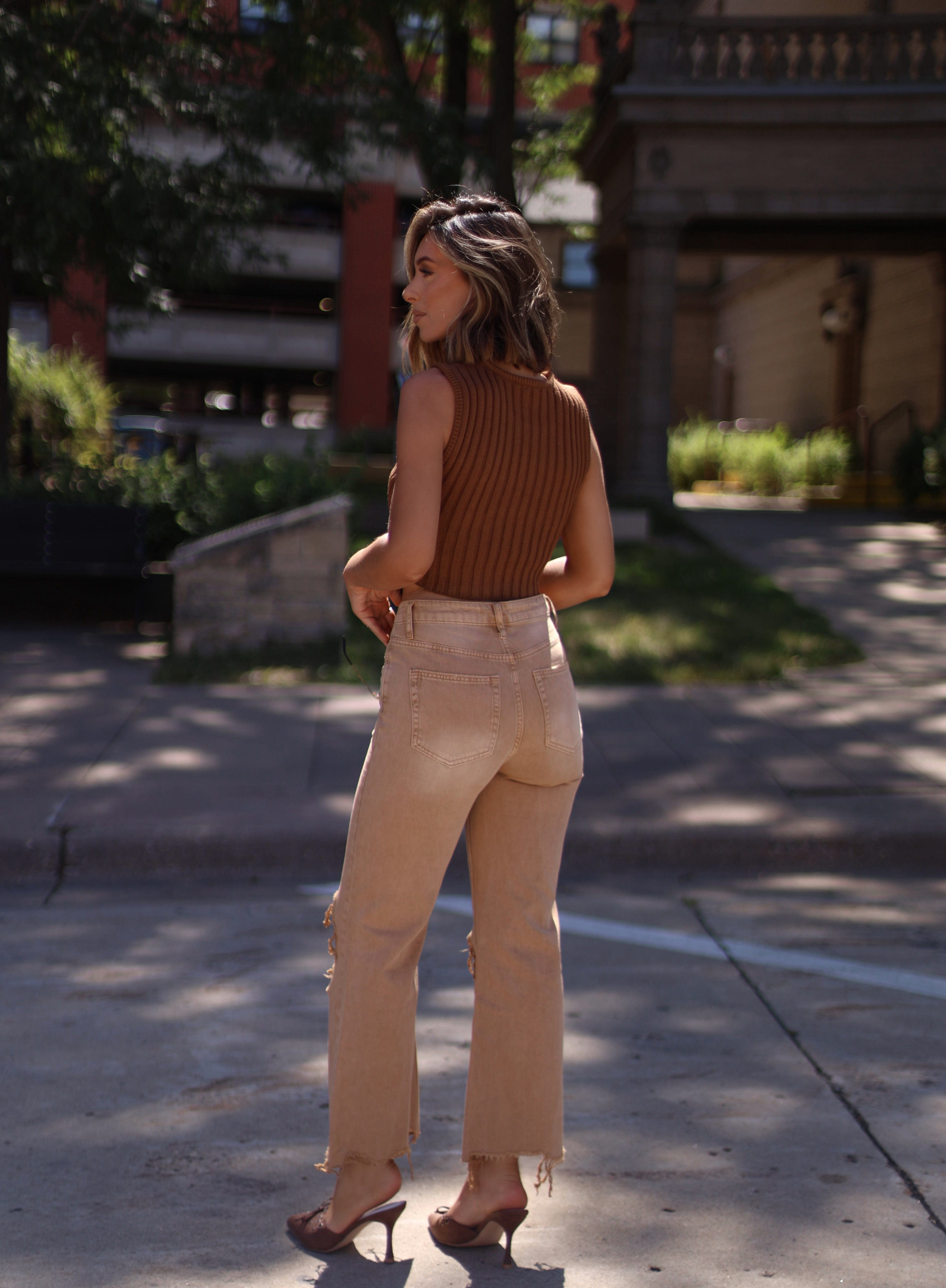 Brown Crop Flare Denim