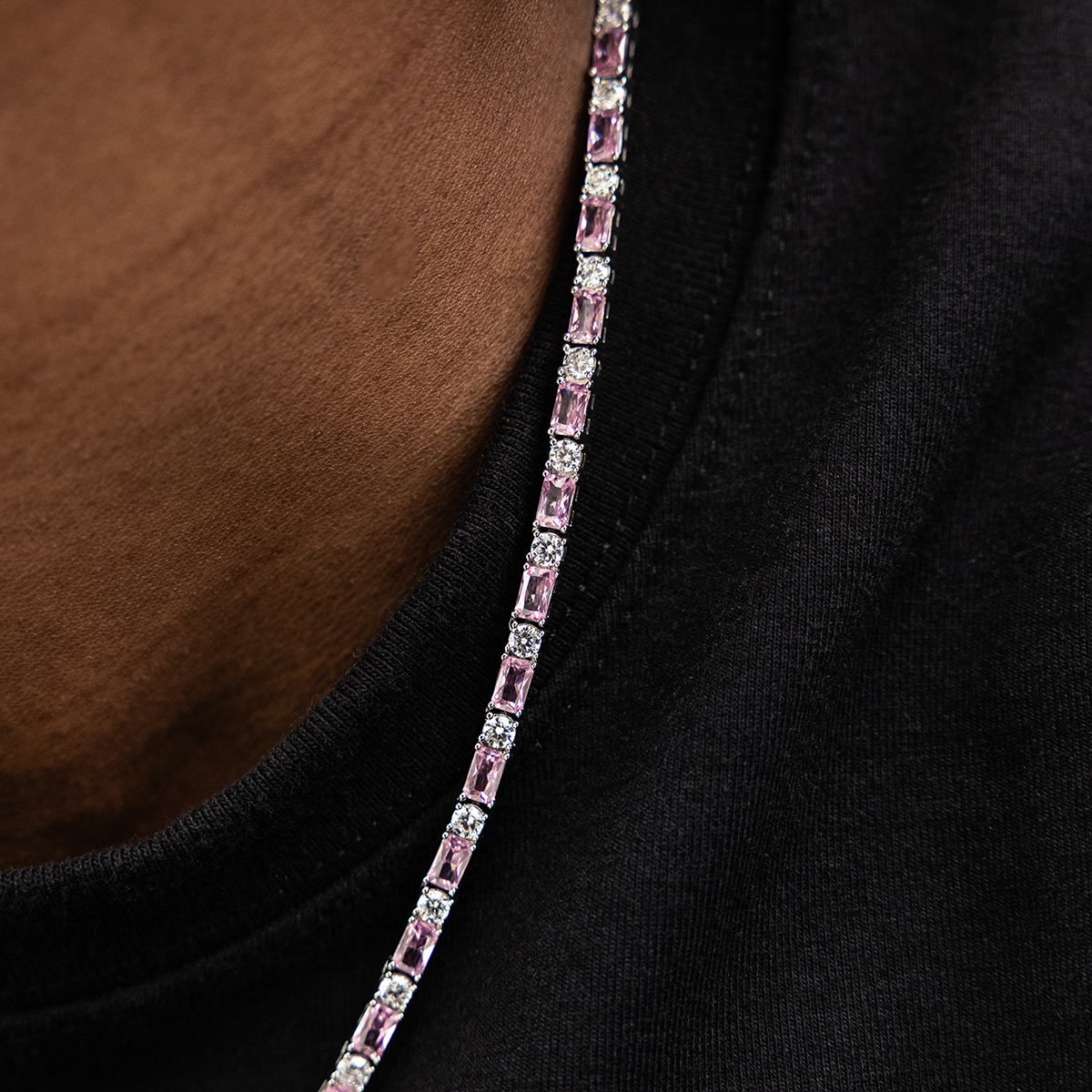 Pink Diamond Baguette Tennis Chain