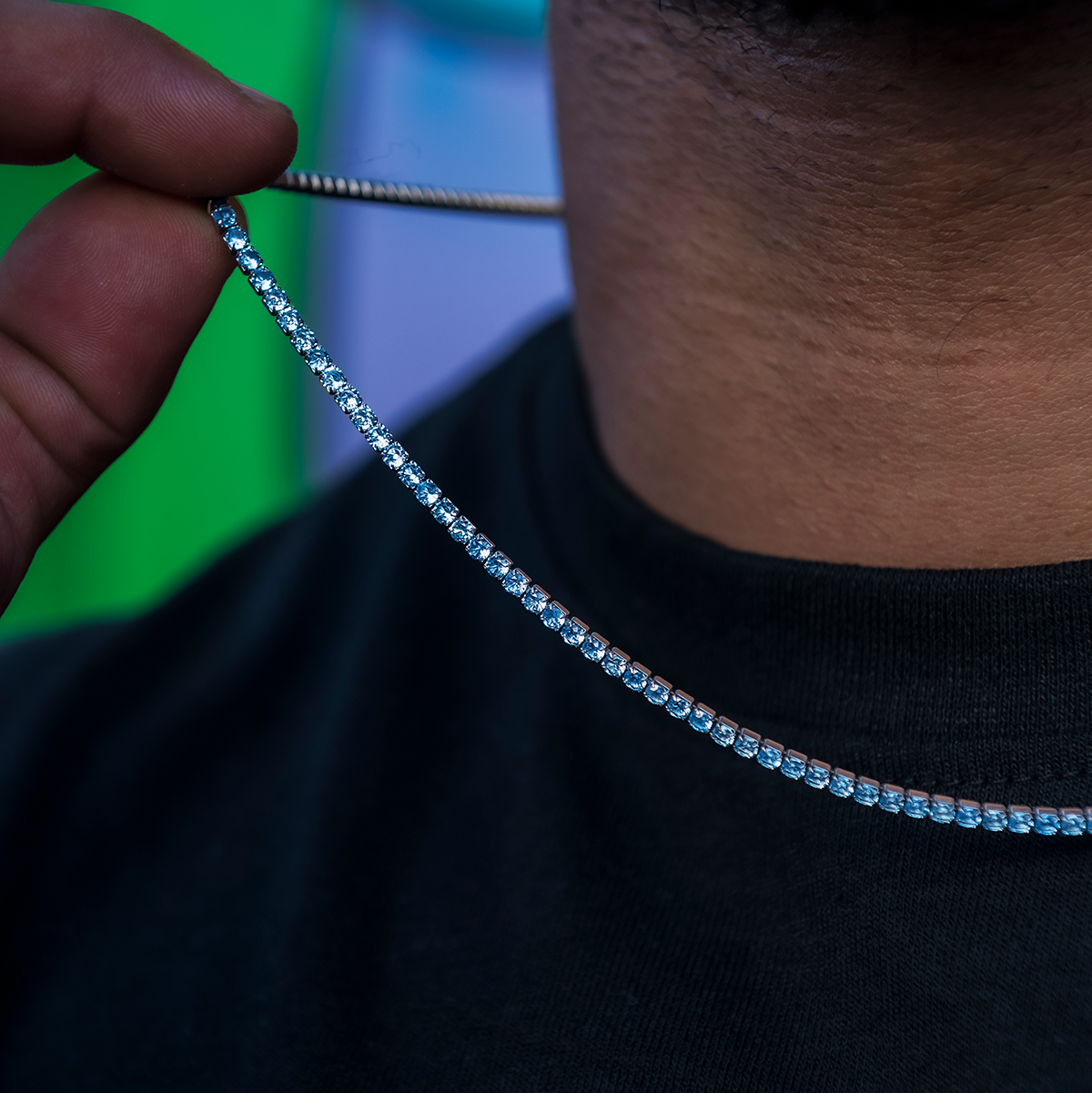 Blue Topaz Diamond Micro Tennis Chain