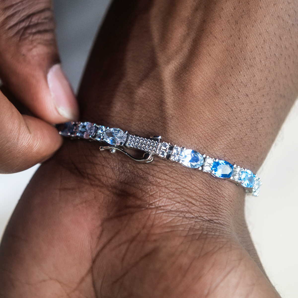 Blue Mixed Oval Cut Tennis Bracelet- 5mm