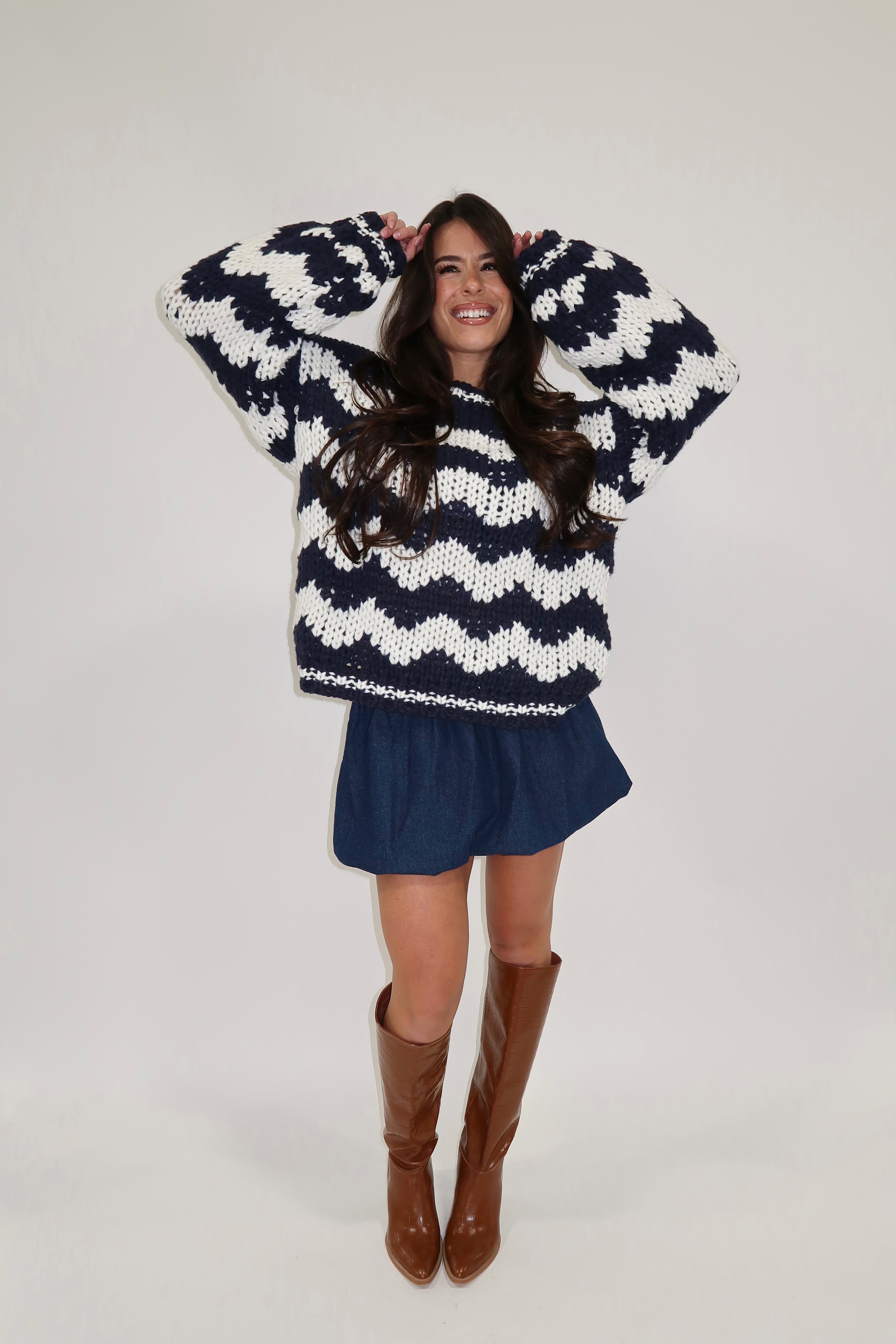 Navy Chevron Knit Sweater