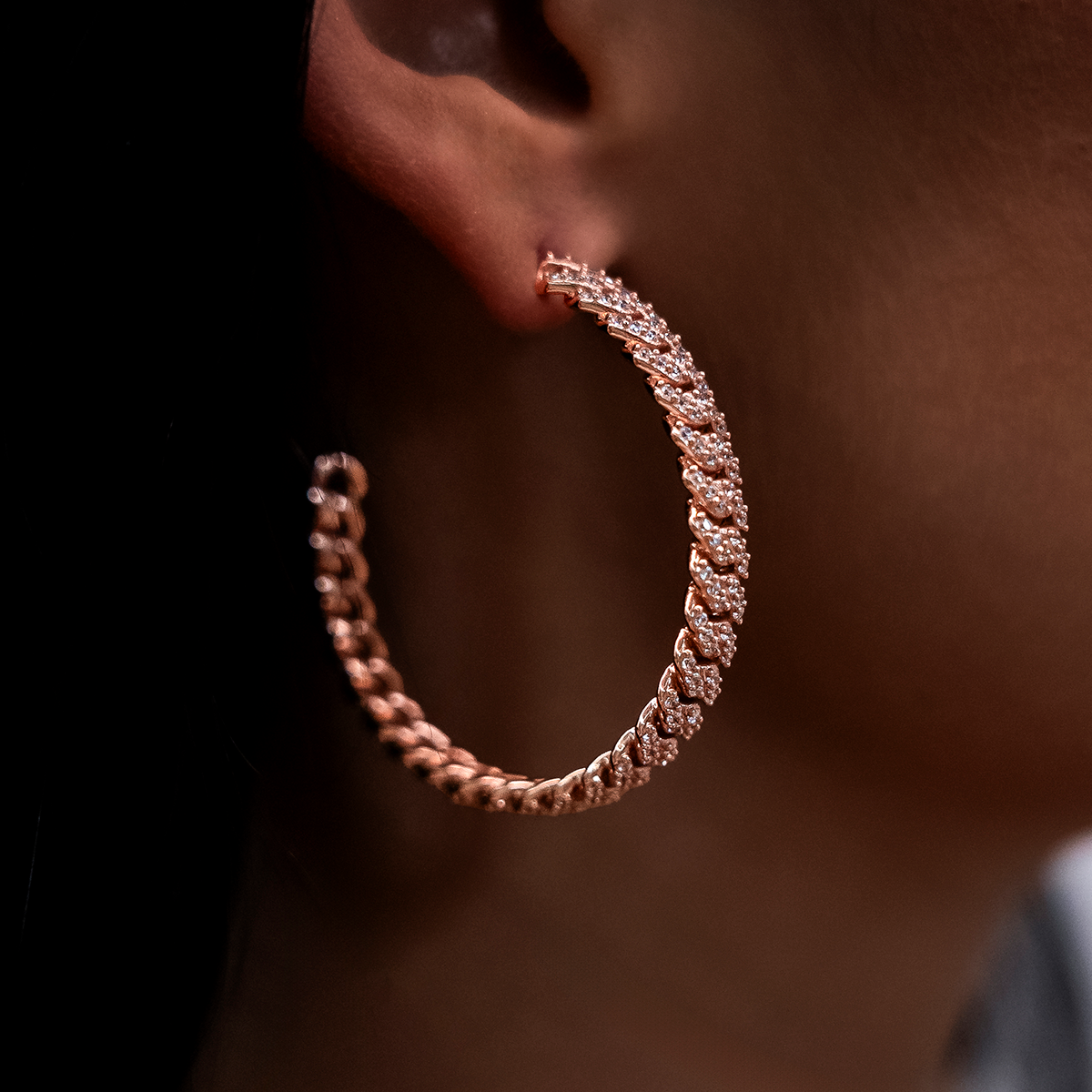 Diamond Prong Hoop Earrings in Rose Gold