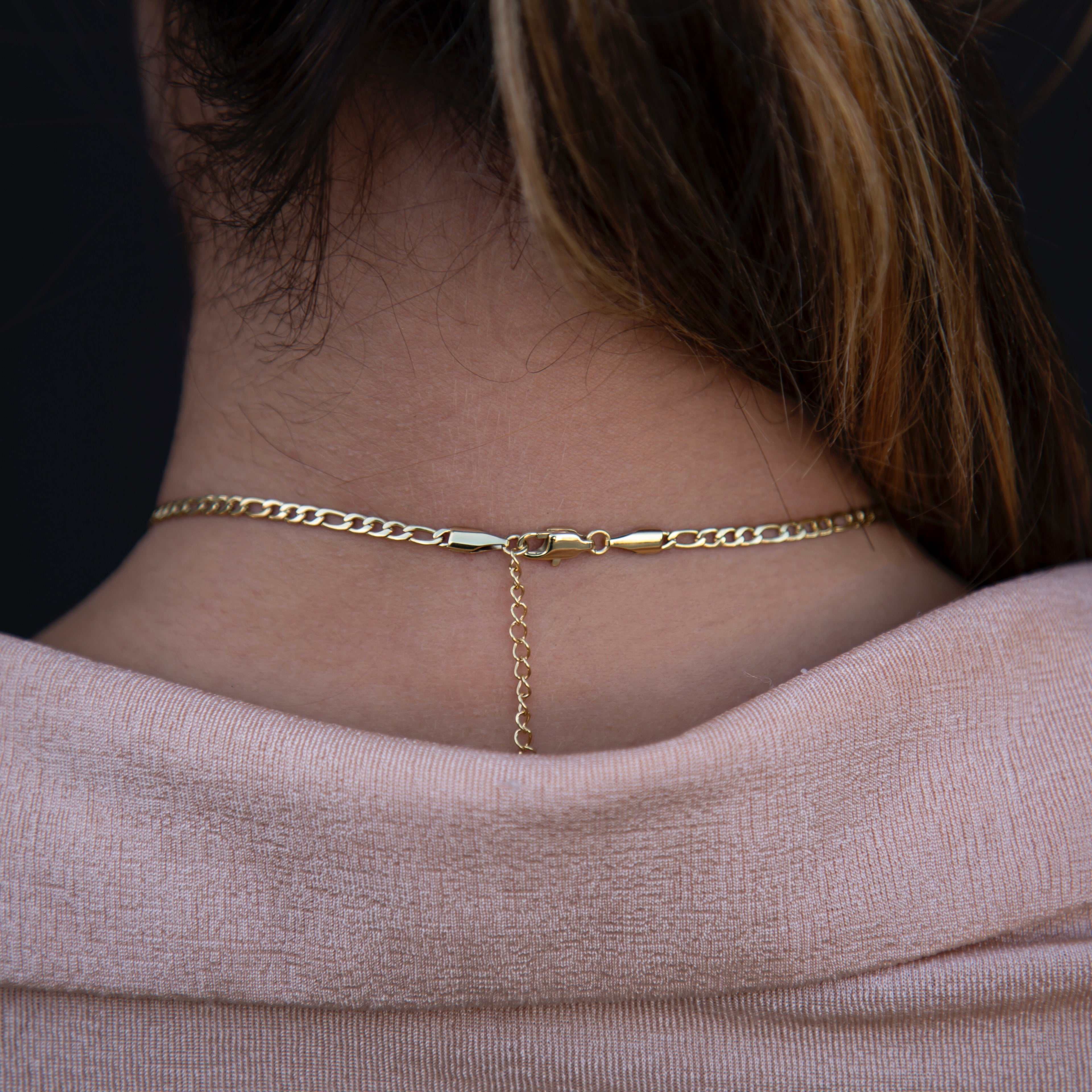 Micro Figaro Link Necklace in Yellow Gold