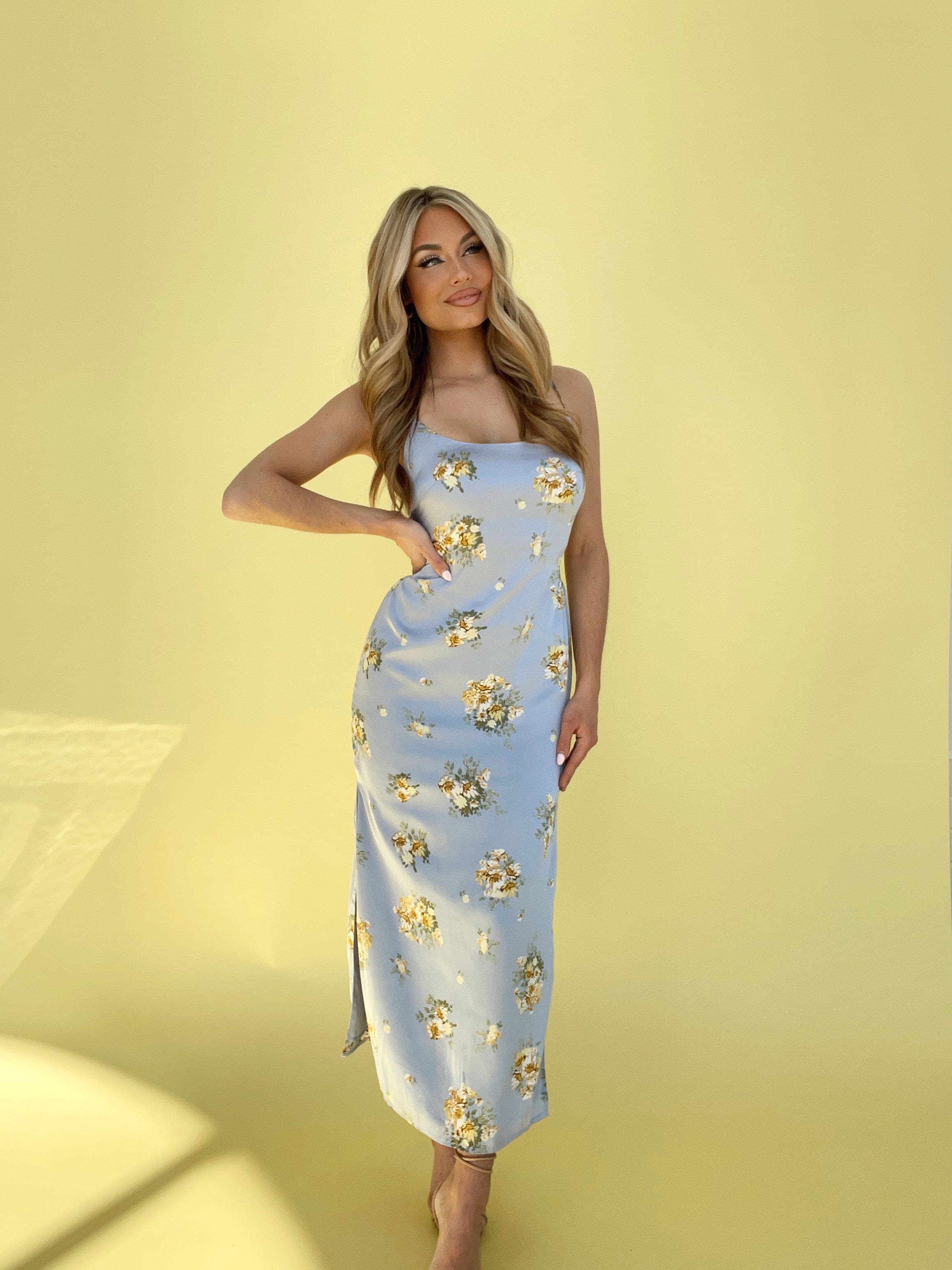 Baby Blue Blooms Maxi Dress