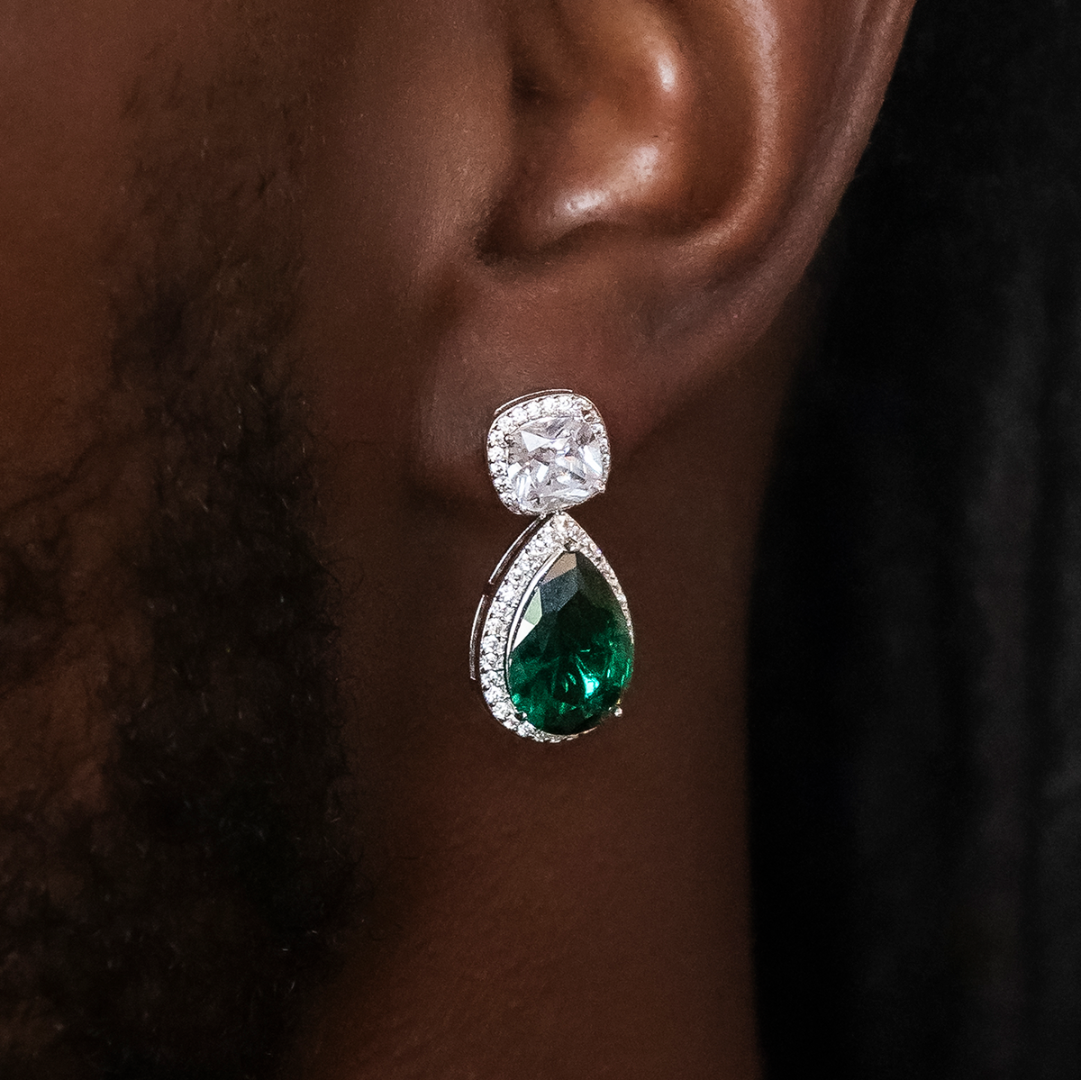 Iced Emerald Cushion Cut Drop Earrings