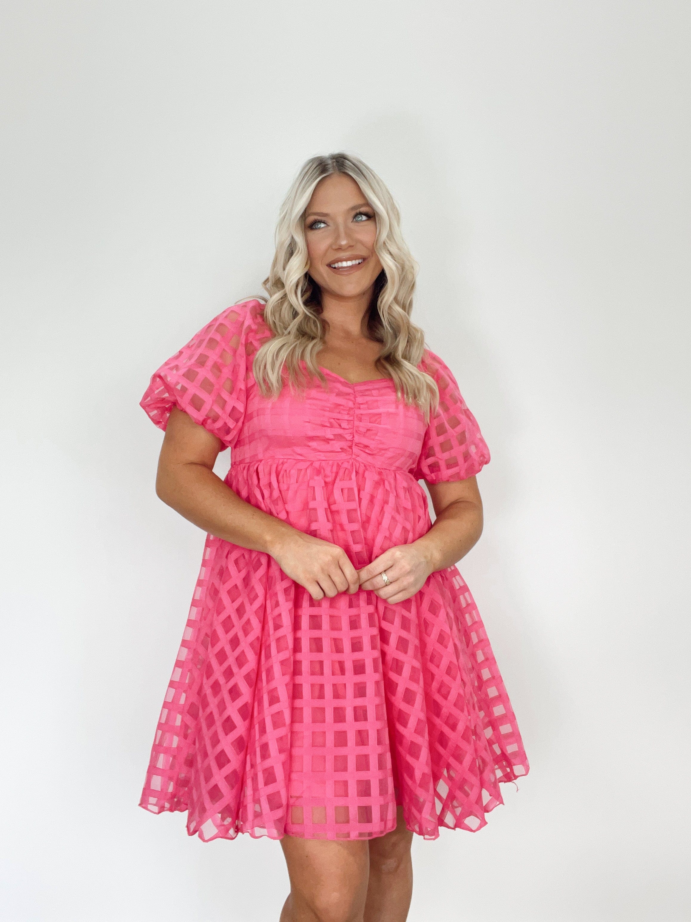 Fuchsia Checkered Babydoll Dress