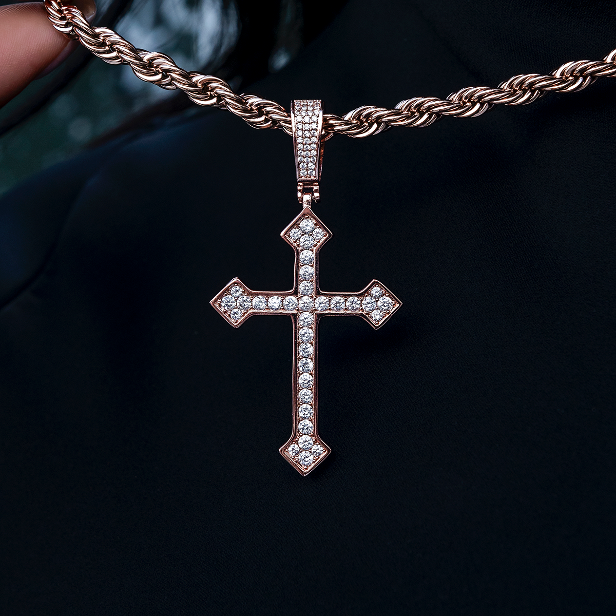 Large Iced Celtic Cross in Rose Gold