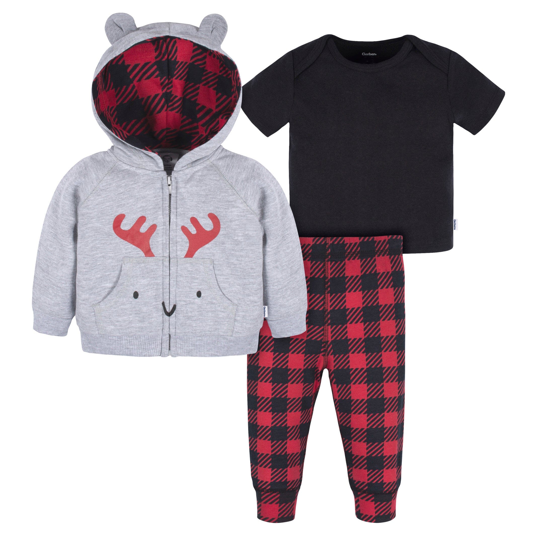 3-Piece Baby Boys Moose Hoodie, T-Shirt & Active Pant Set