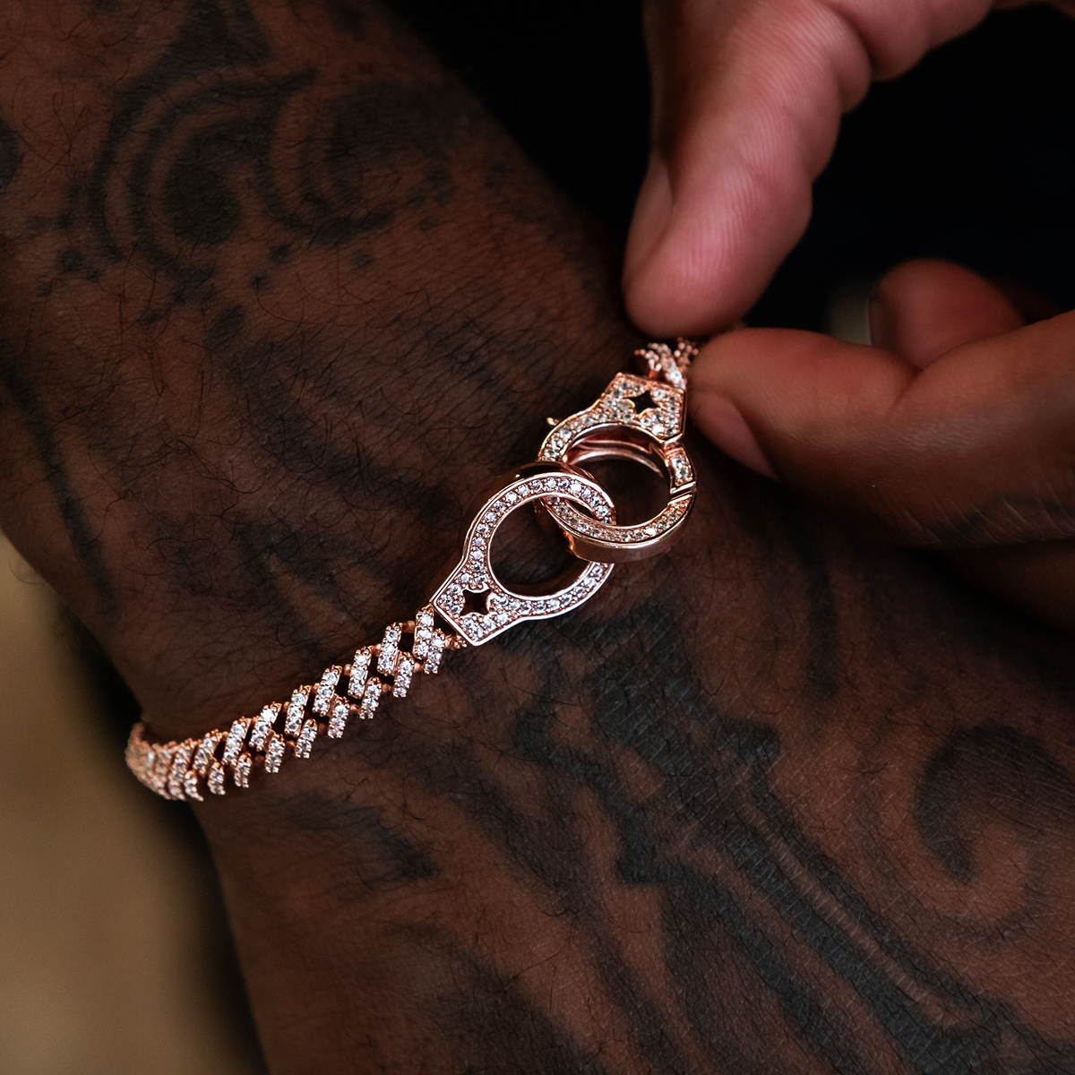 Iced Handcuff Diamond Prong Cuban Bracelet in Rose Gold