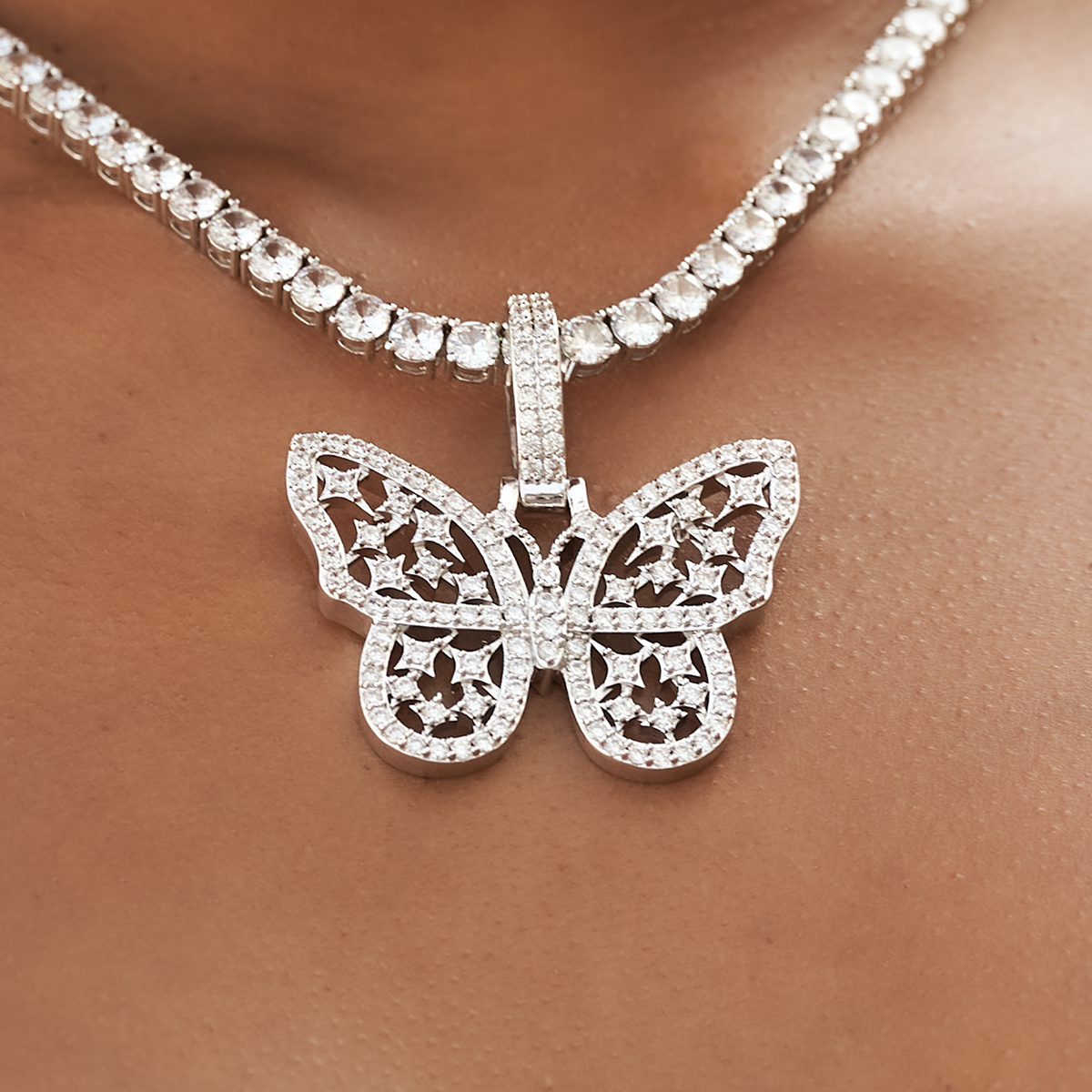 Large Iced Butterfly Pendant