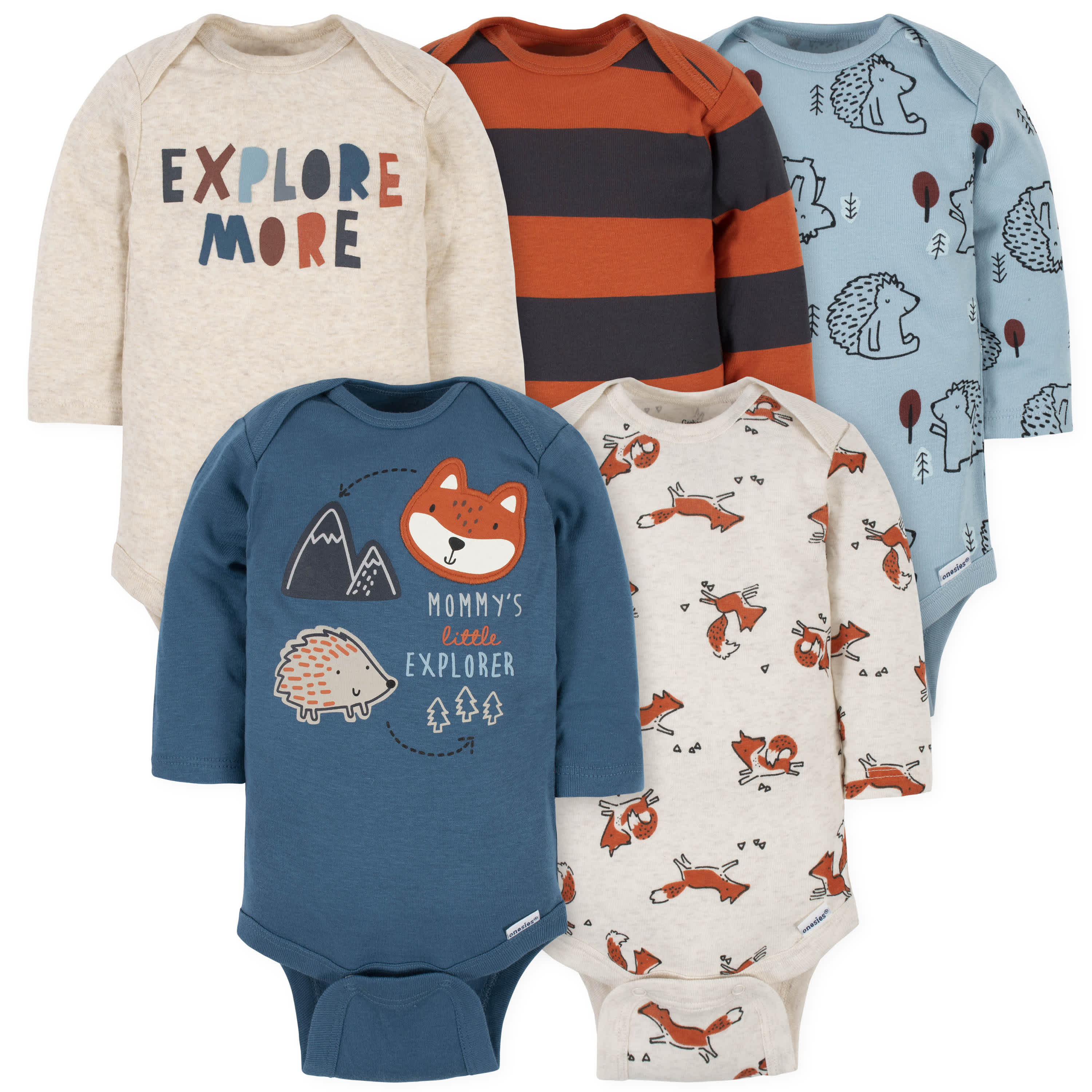 5-Pack Baby Boys Fox Long Sleeve Onesies Bodysuits