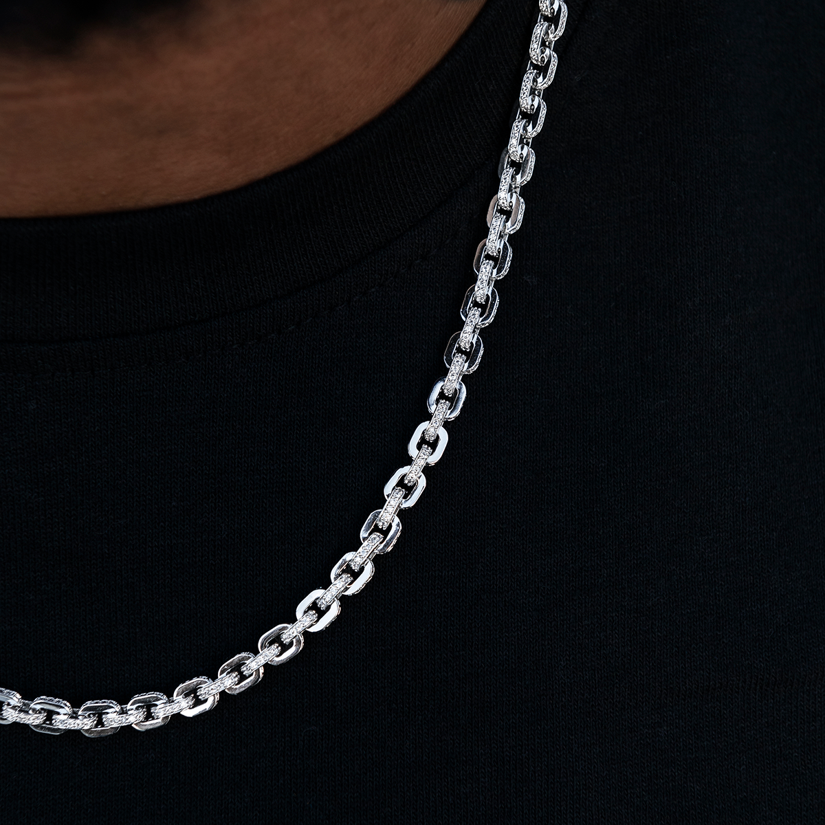 Iced Box Chain in White Gold